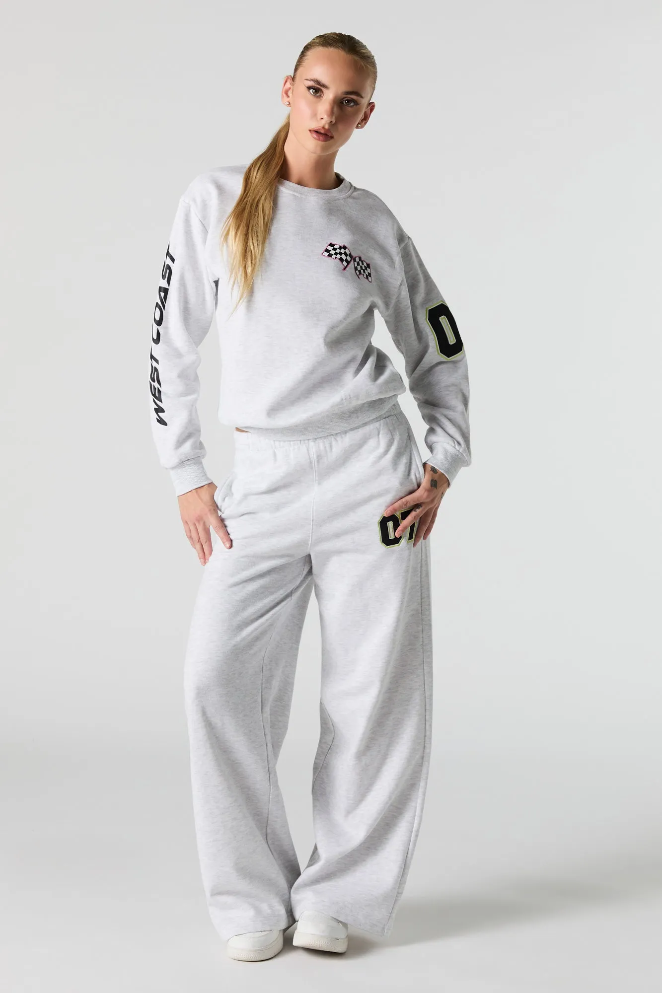 07 Racer Embroidered Fleece Wide Leg Sweatpant