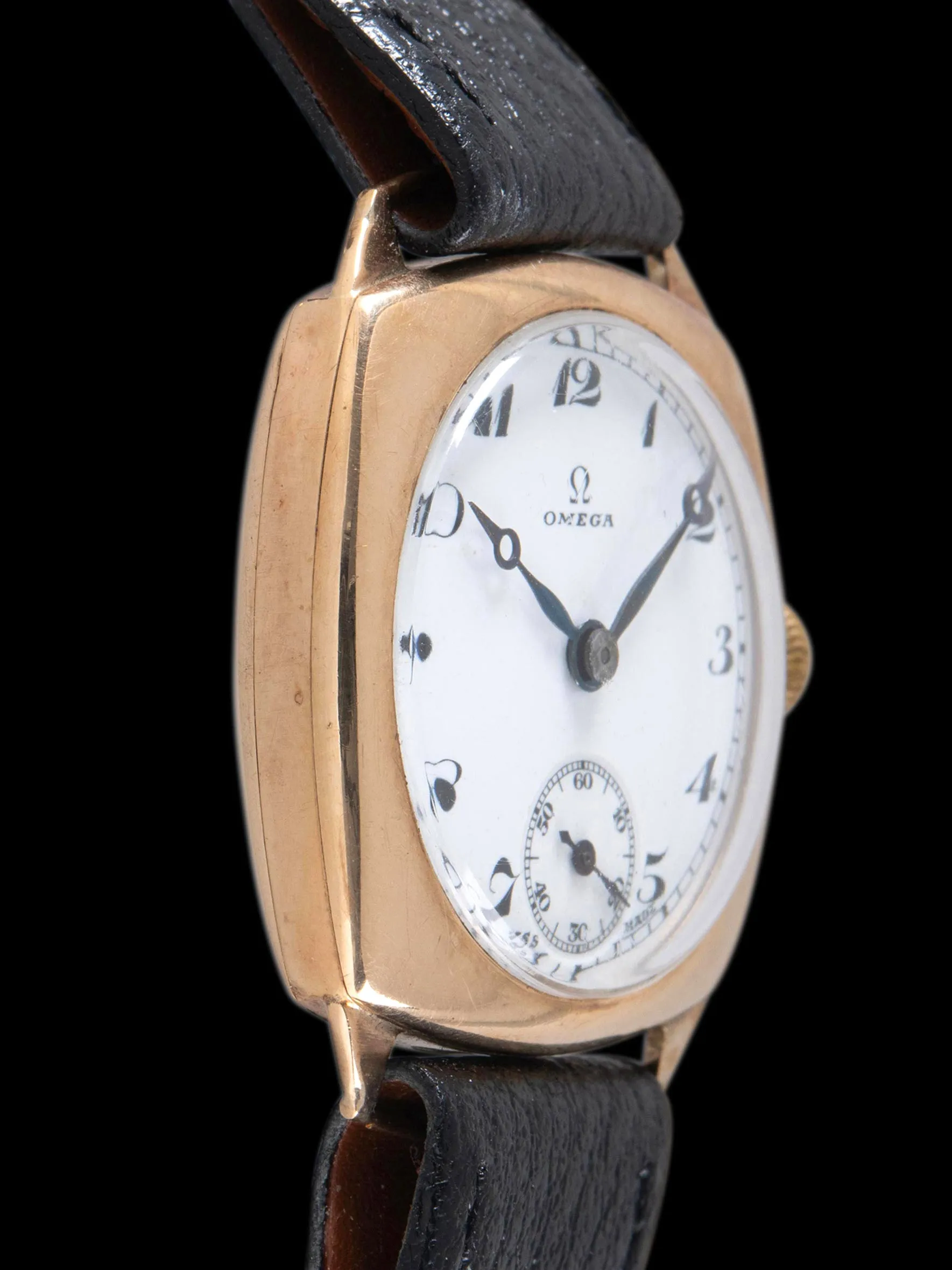 1929 Omega Trench-Style Watch 9K YG "Enamel Dial"