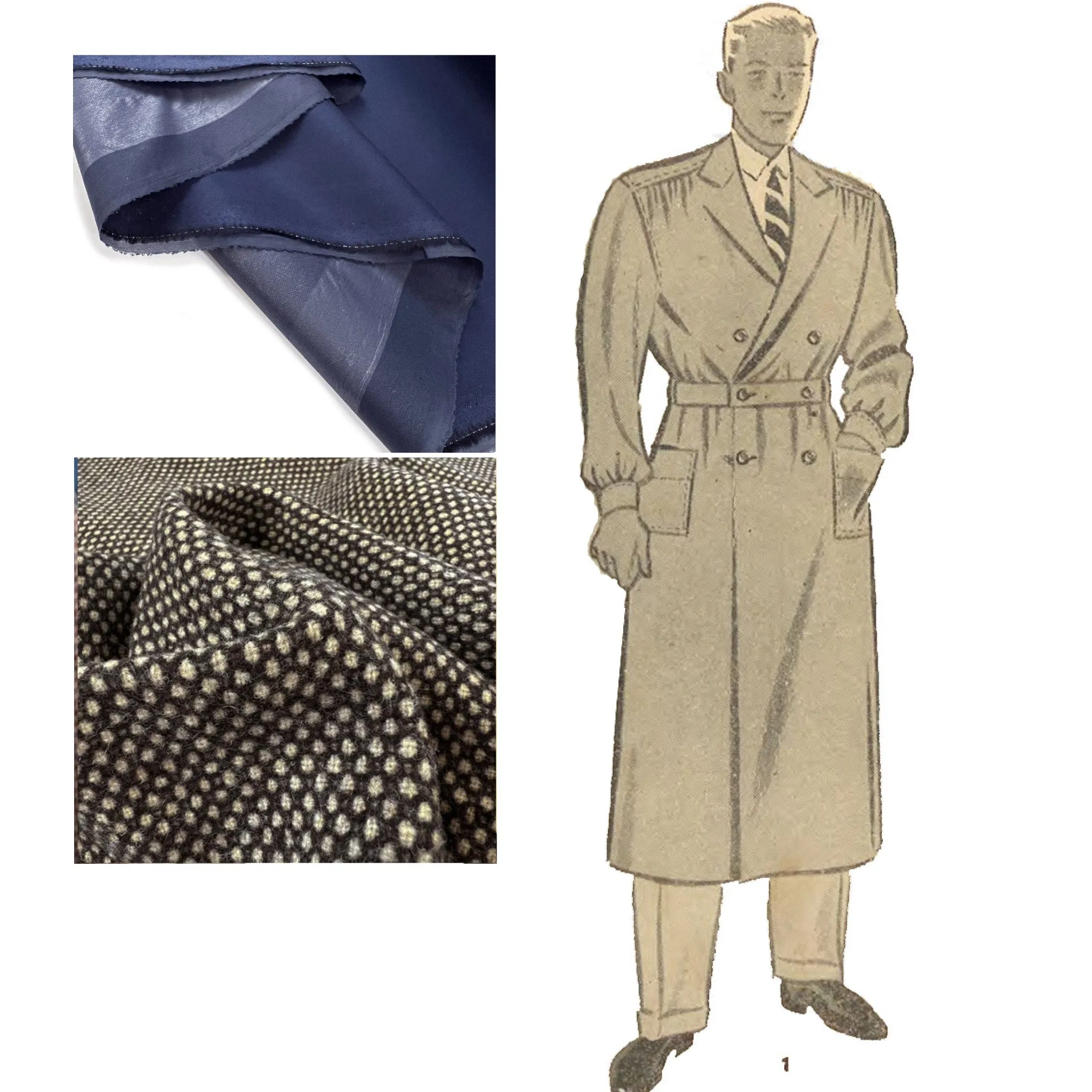 1930s Pattern, Men's Trench Coat - Chest 36" (91.4cm)