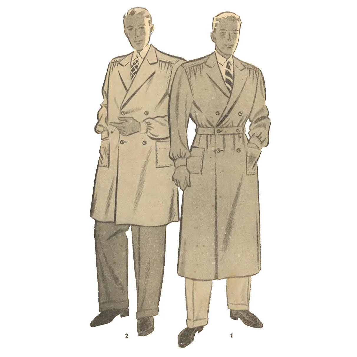 1930s Pattern, Men's Trench Coat - Chest 36" (91.4cm)