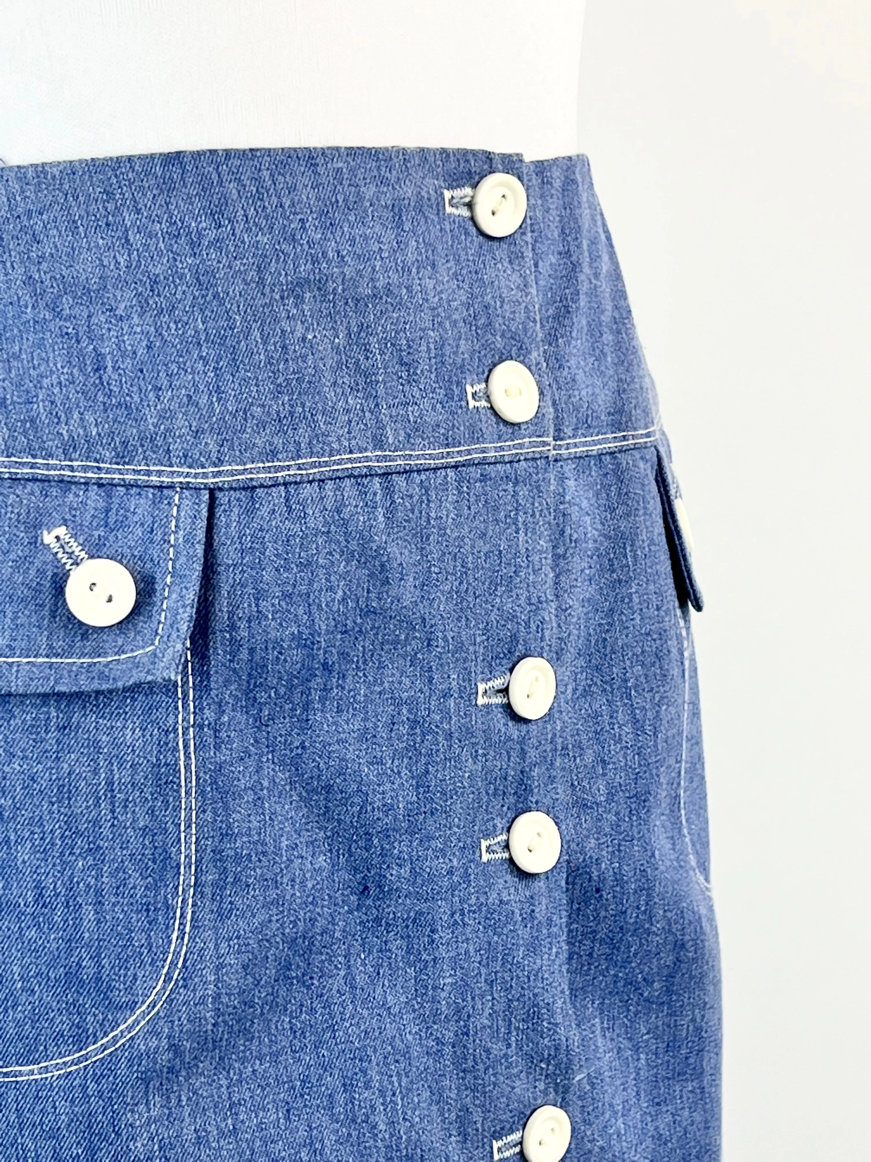 70s Chambray Button Detail Skirt - AU10