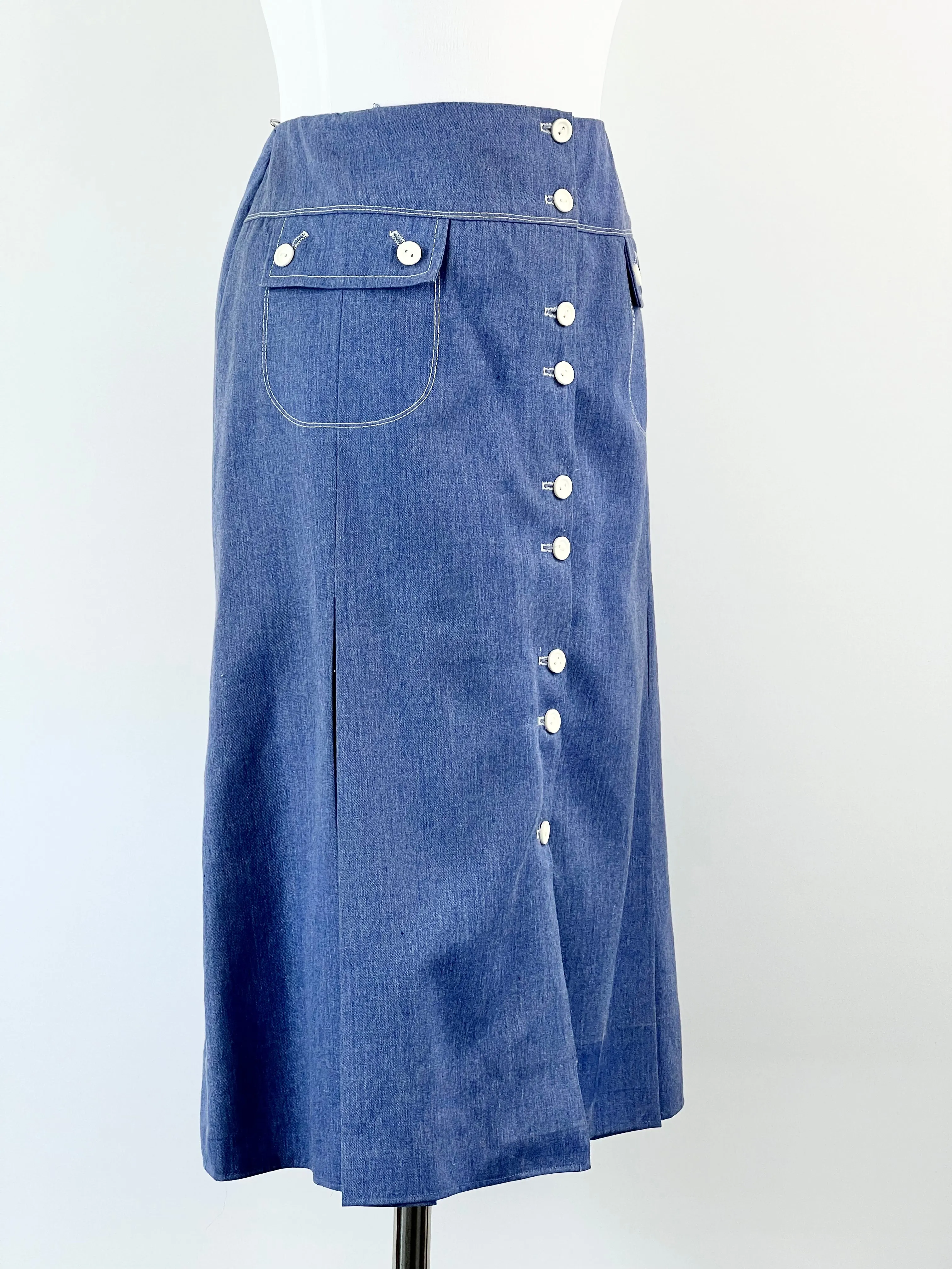 70s Chambray Button Detail Skirt - AU10