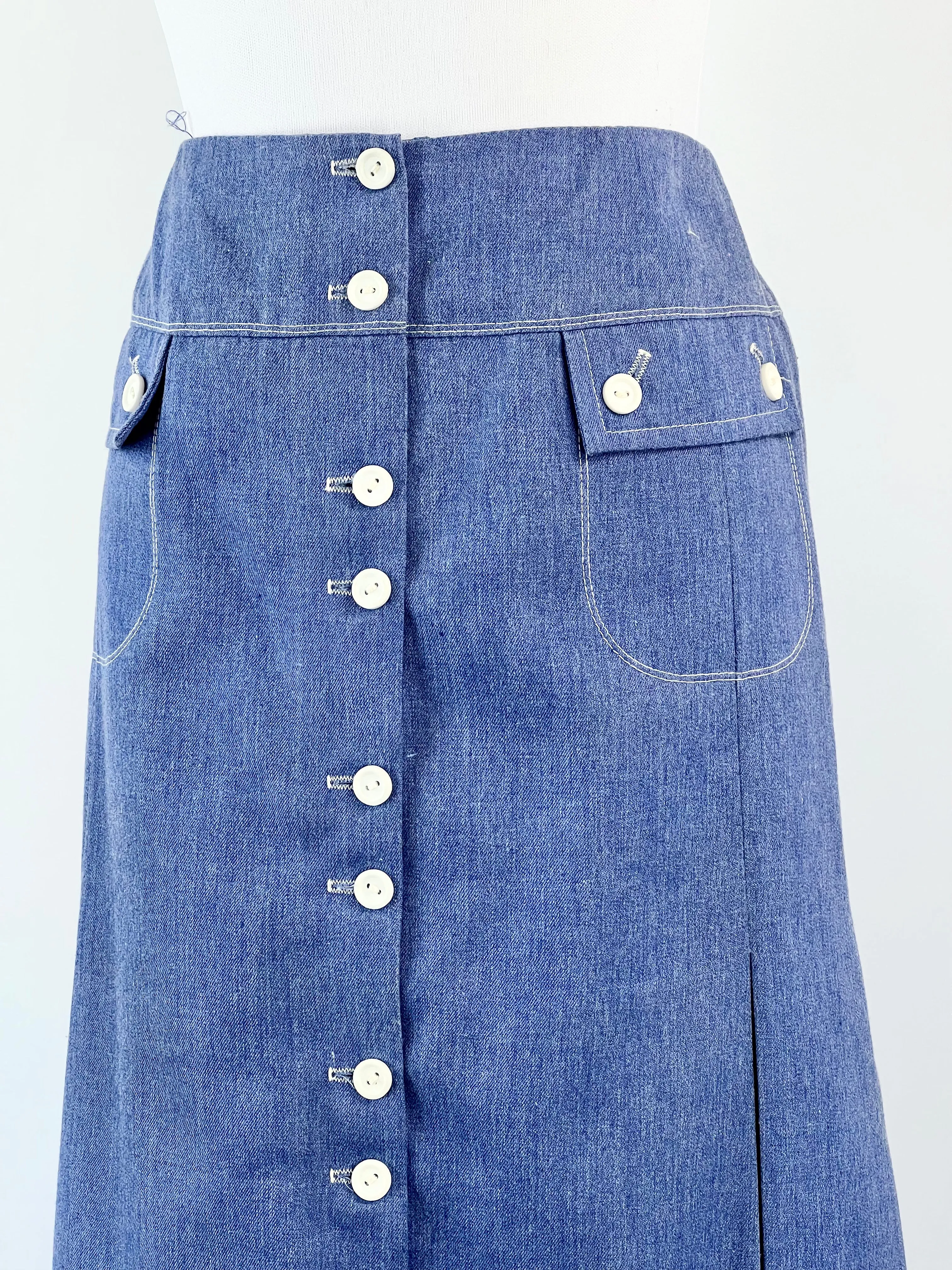 70s Chambray Button Detail Skirt - AU10