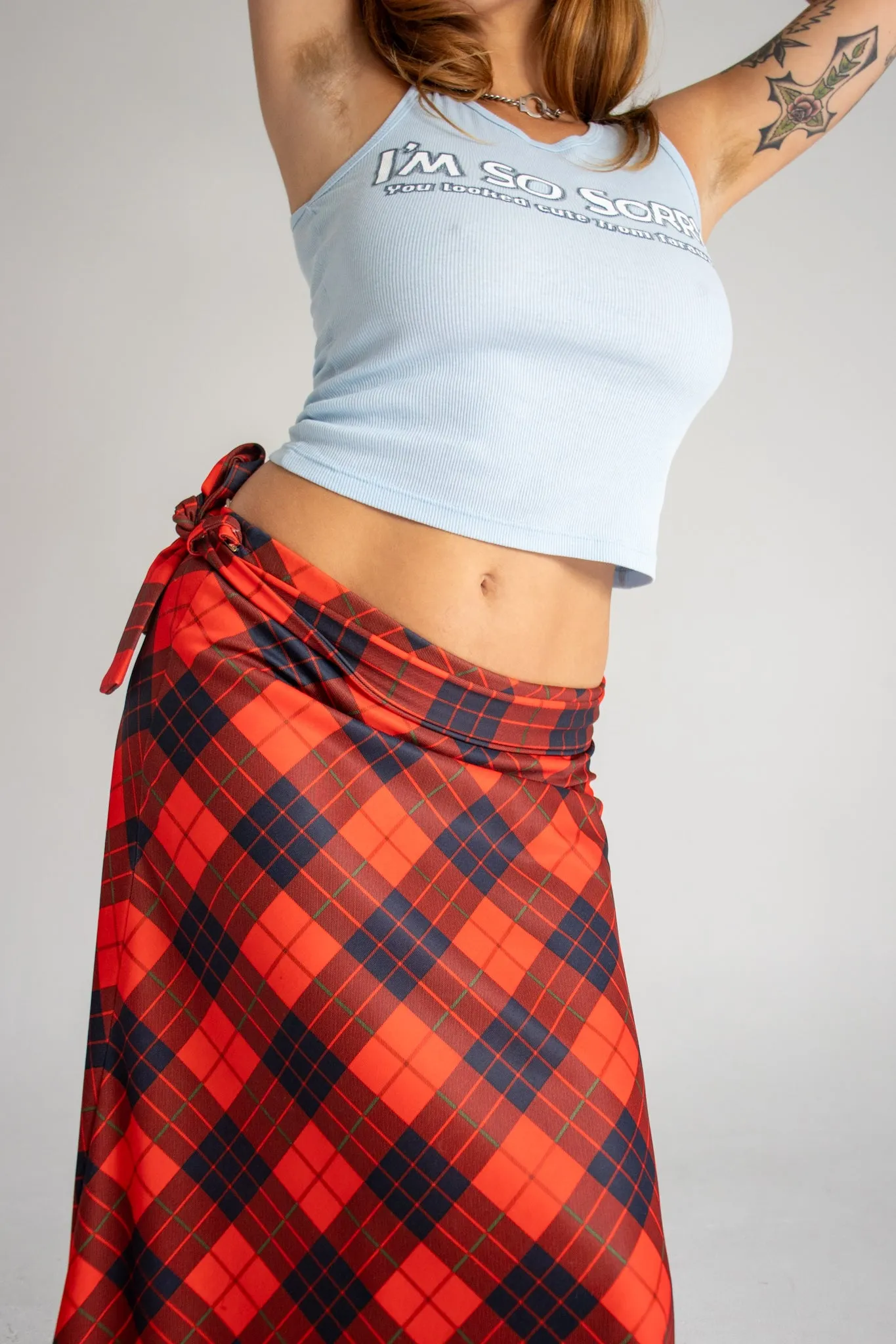 80s Red Tartan Maxi Skirt