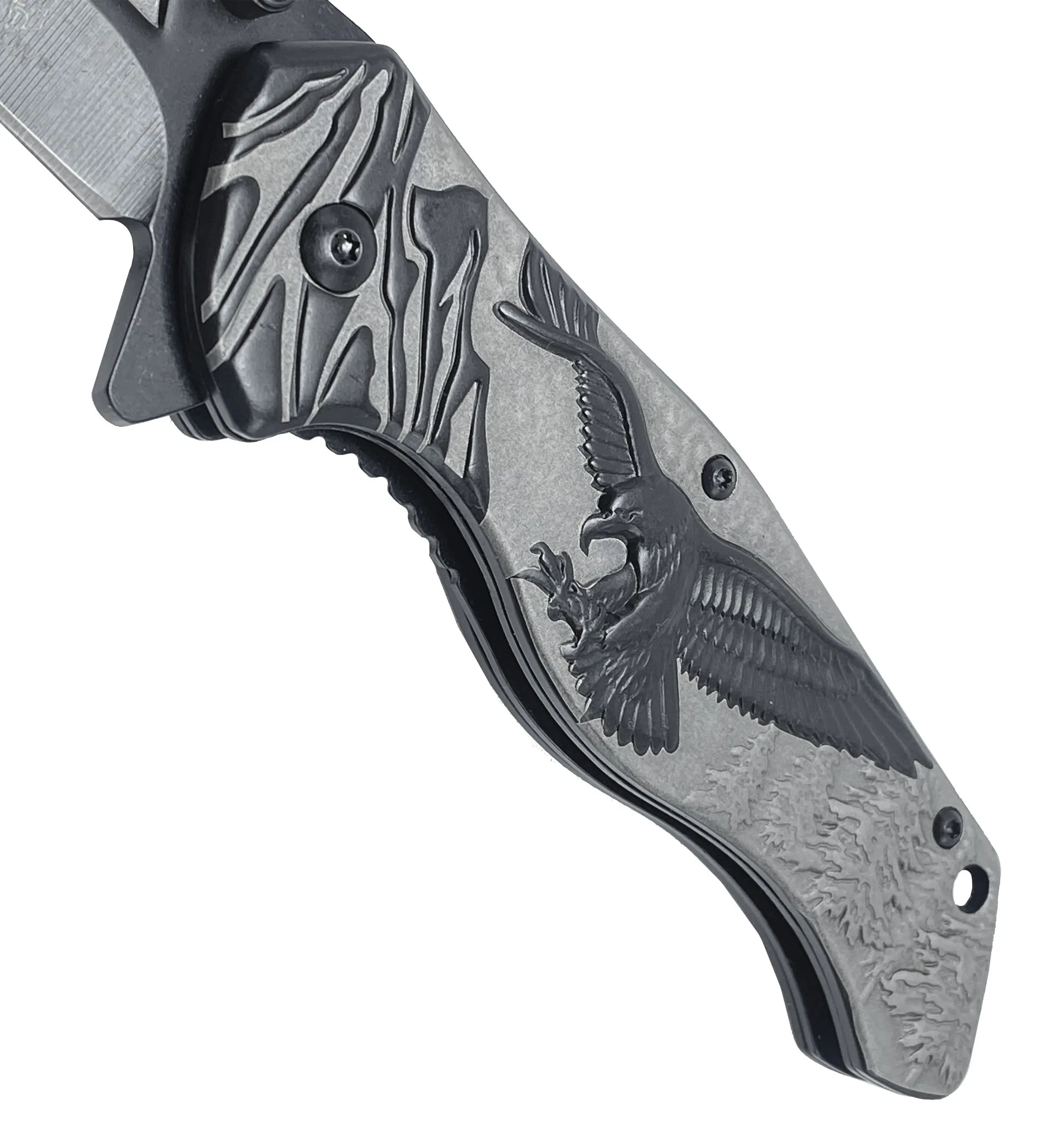 8" Overall Knife w Grey/Black Eagle Design