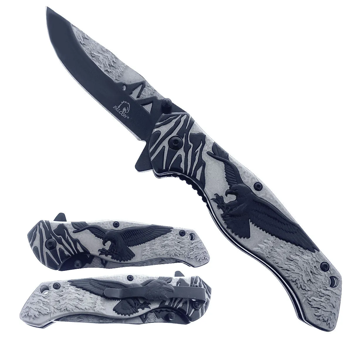 8" Overall Knife w Grey/Black Eagle Design