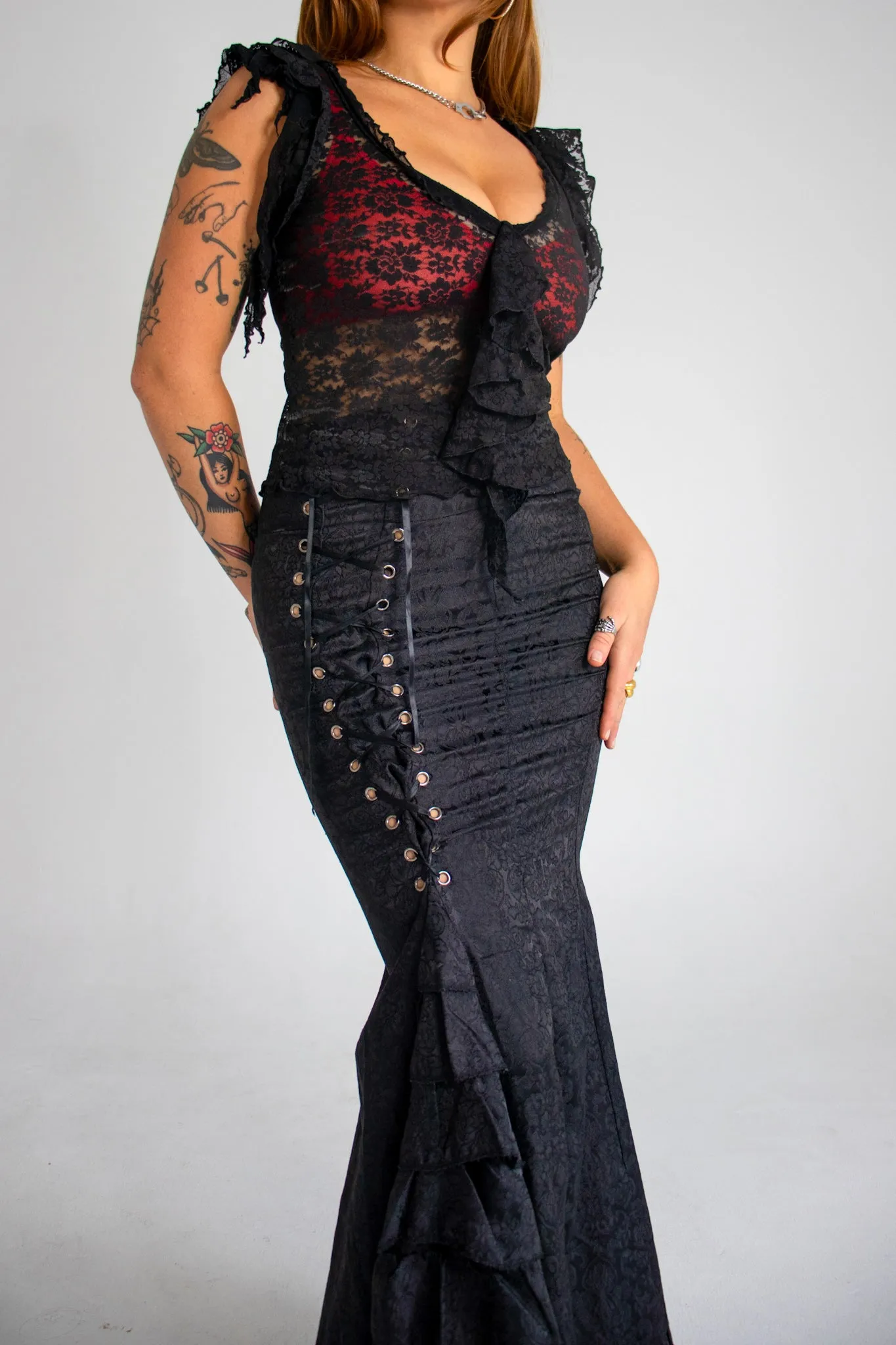 90s Black Mermaid Corset Skirt