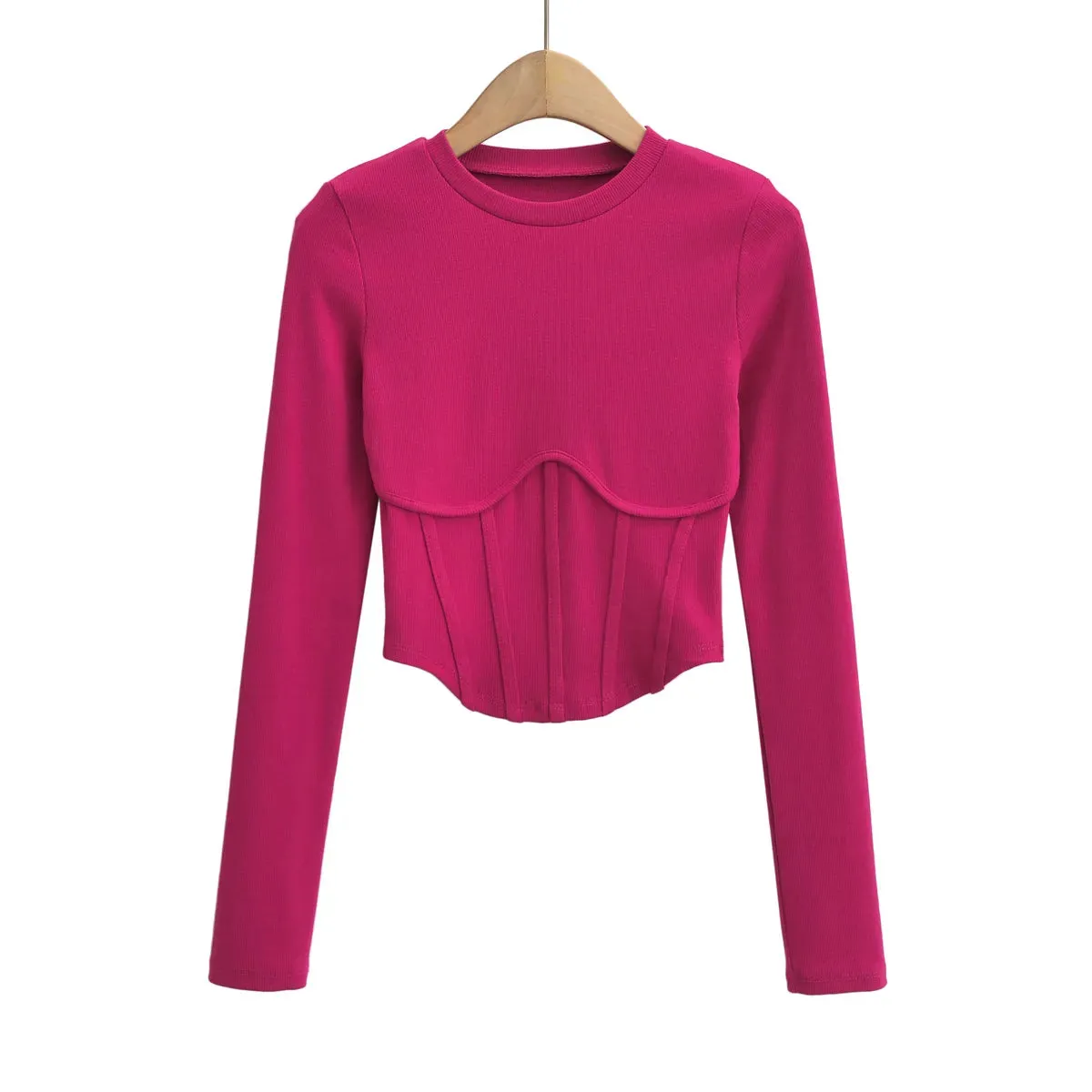 A&A Corset Inspired Long Sleeve Ribbed Crop top