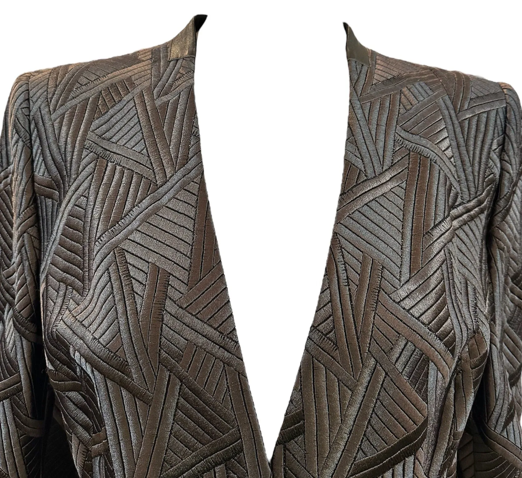 Akris 2000s Gun Metal Grey Art Deco-Inspired Embroidered Coat NWT