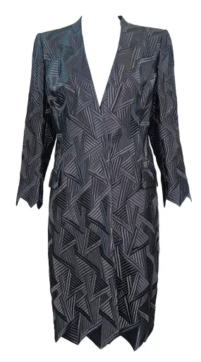 Akris 2000s Gun Metal Grey Art Deco-Inspired Embroidered Coat NWT