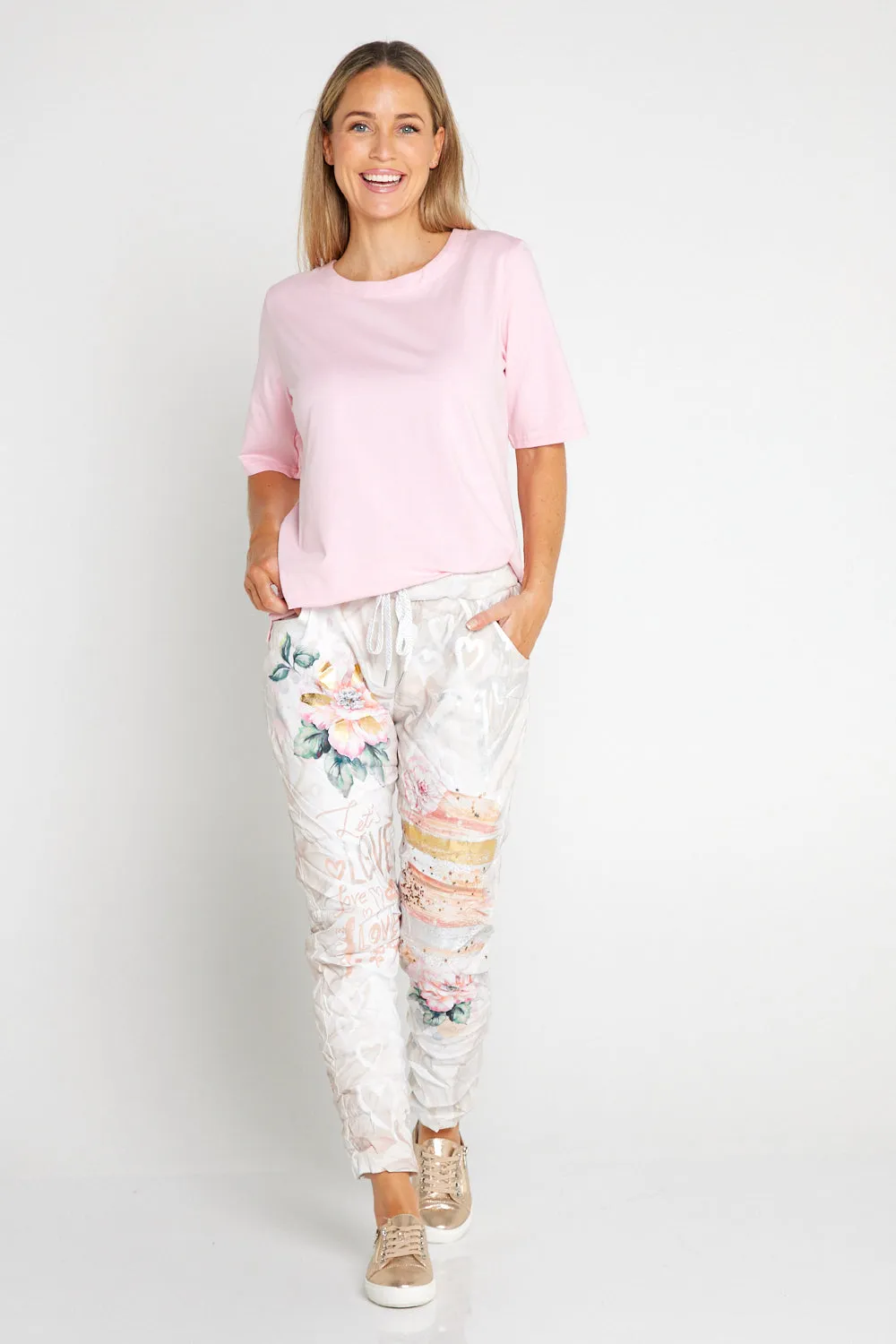 Alina Pants - White/Peach Bouquet