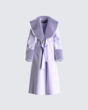 Anika Lavender Vegan Fur Trim Coat