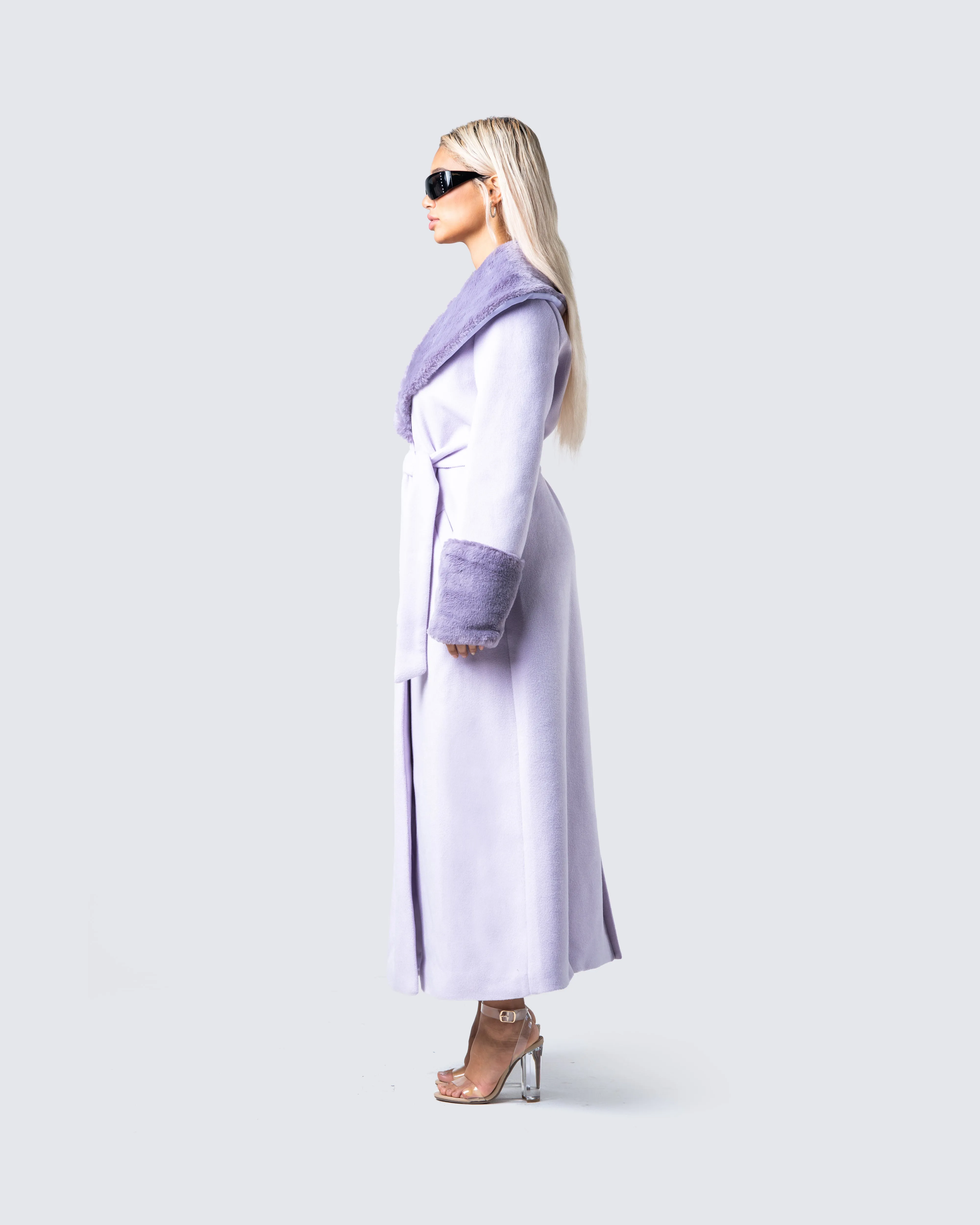 Anika Lavender Vegan Fur Trim Coat