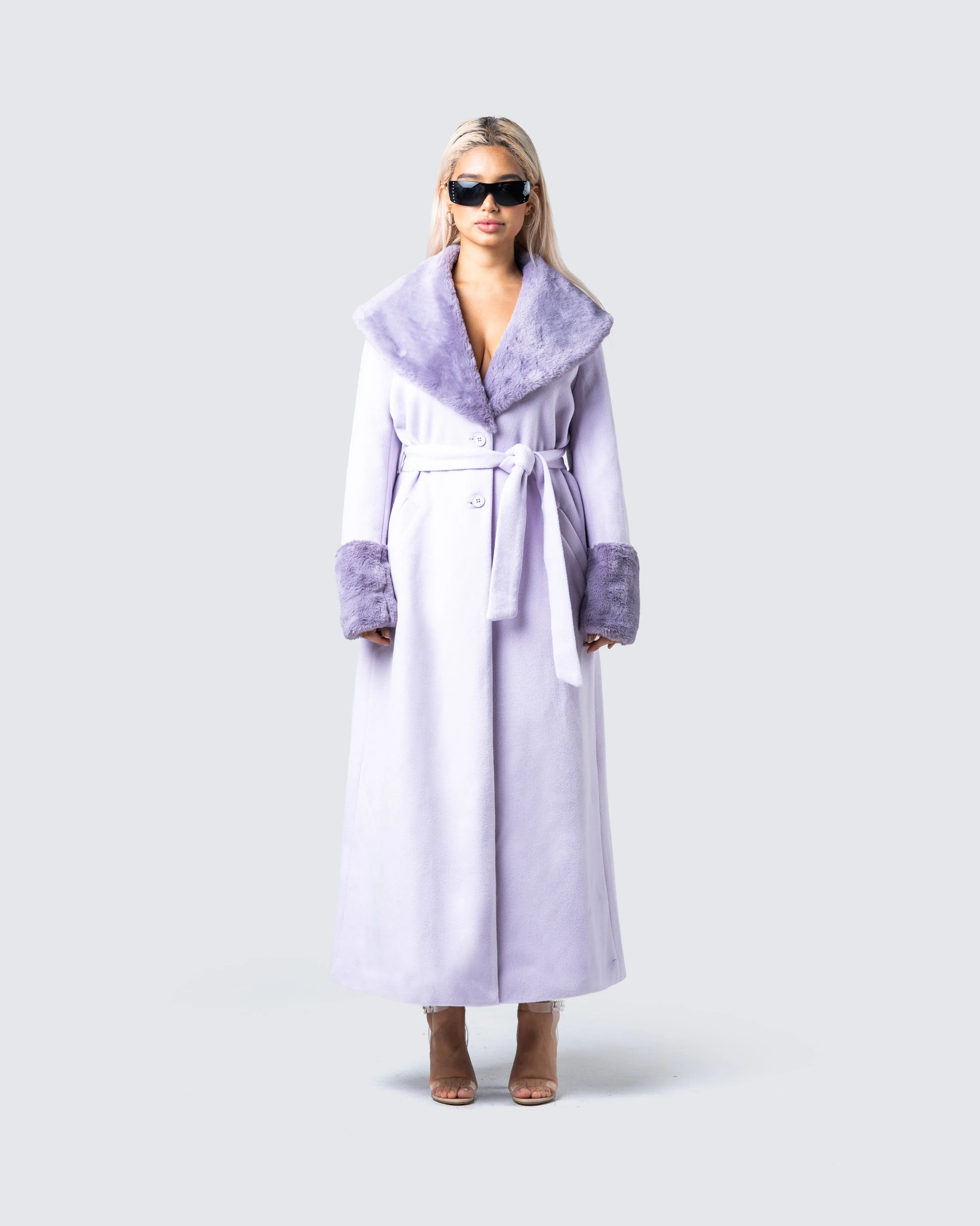 Anika Lavender Vegan Fur Trim Coat