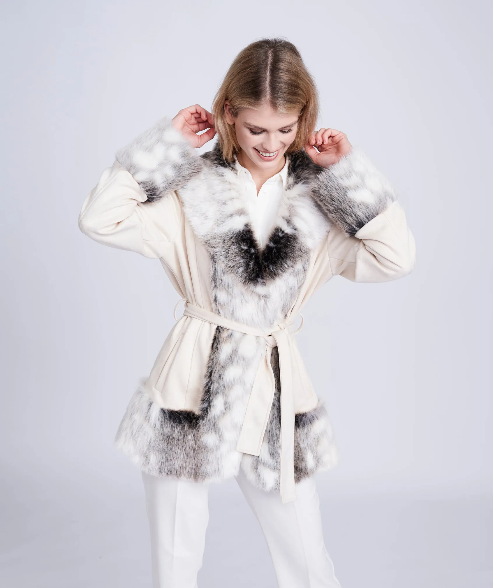 Ariella Coat - Snow/leopard