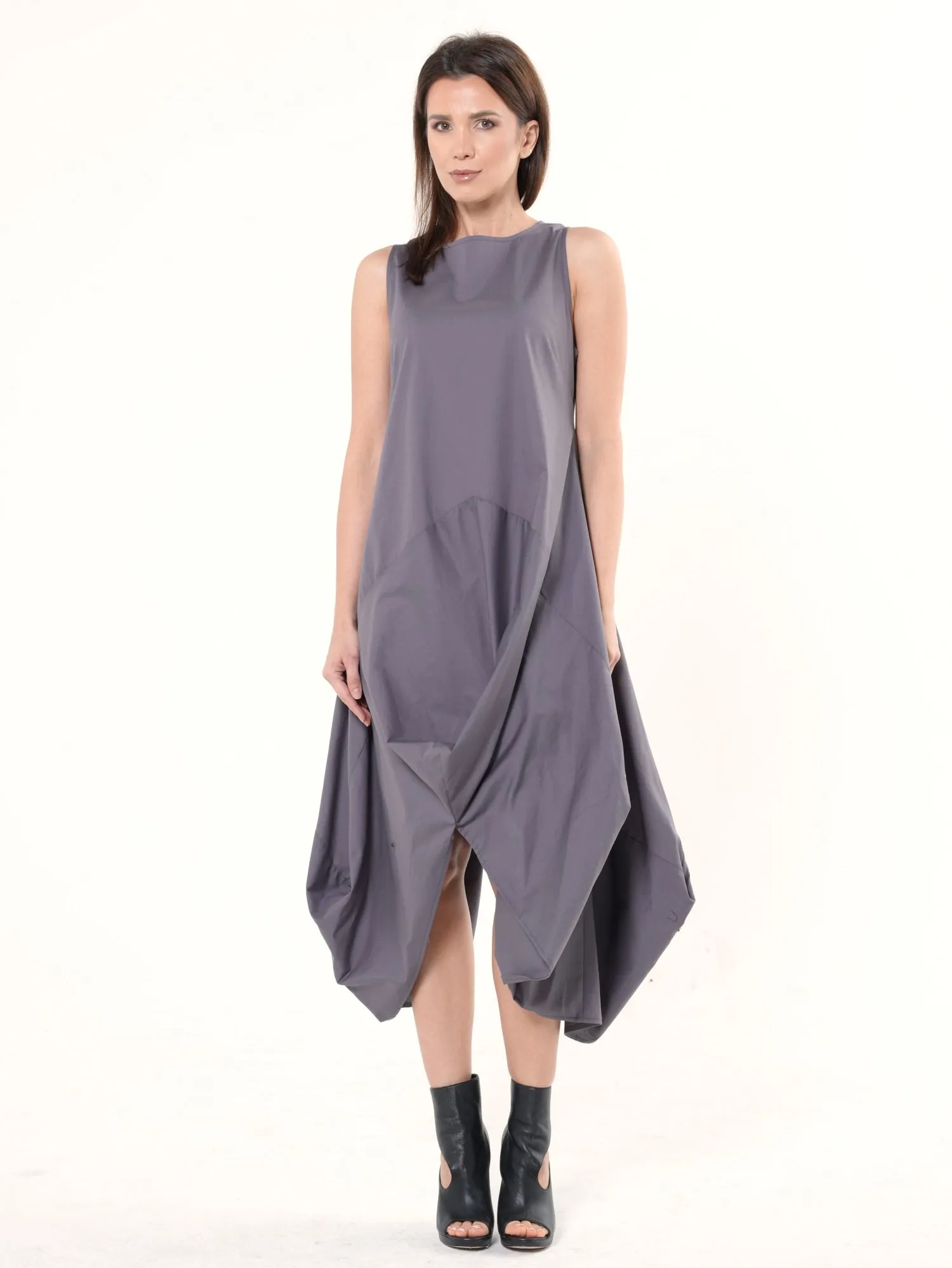 Asymmetric Sleeveless Gray Dress