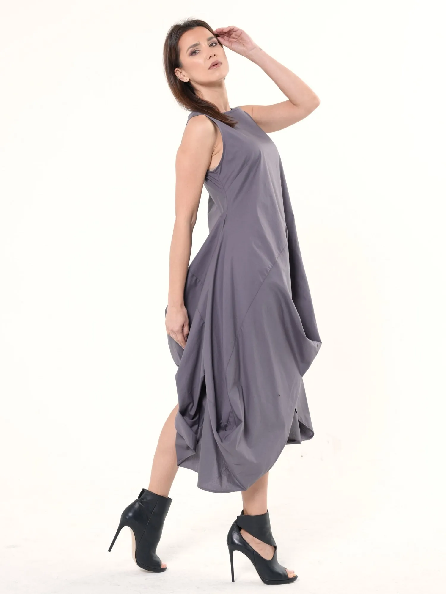 Asymmetric Sleeveless Gray Dress