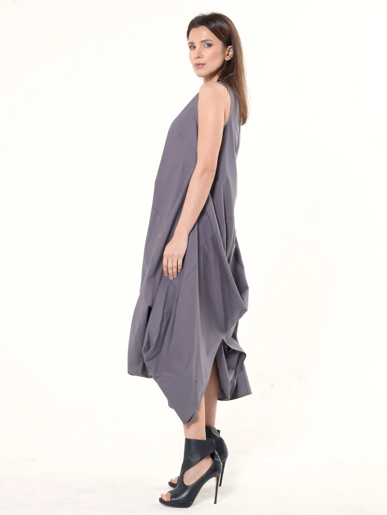 Asymmetric Sleeveless Gray Dress