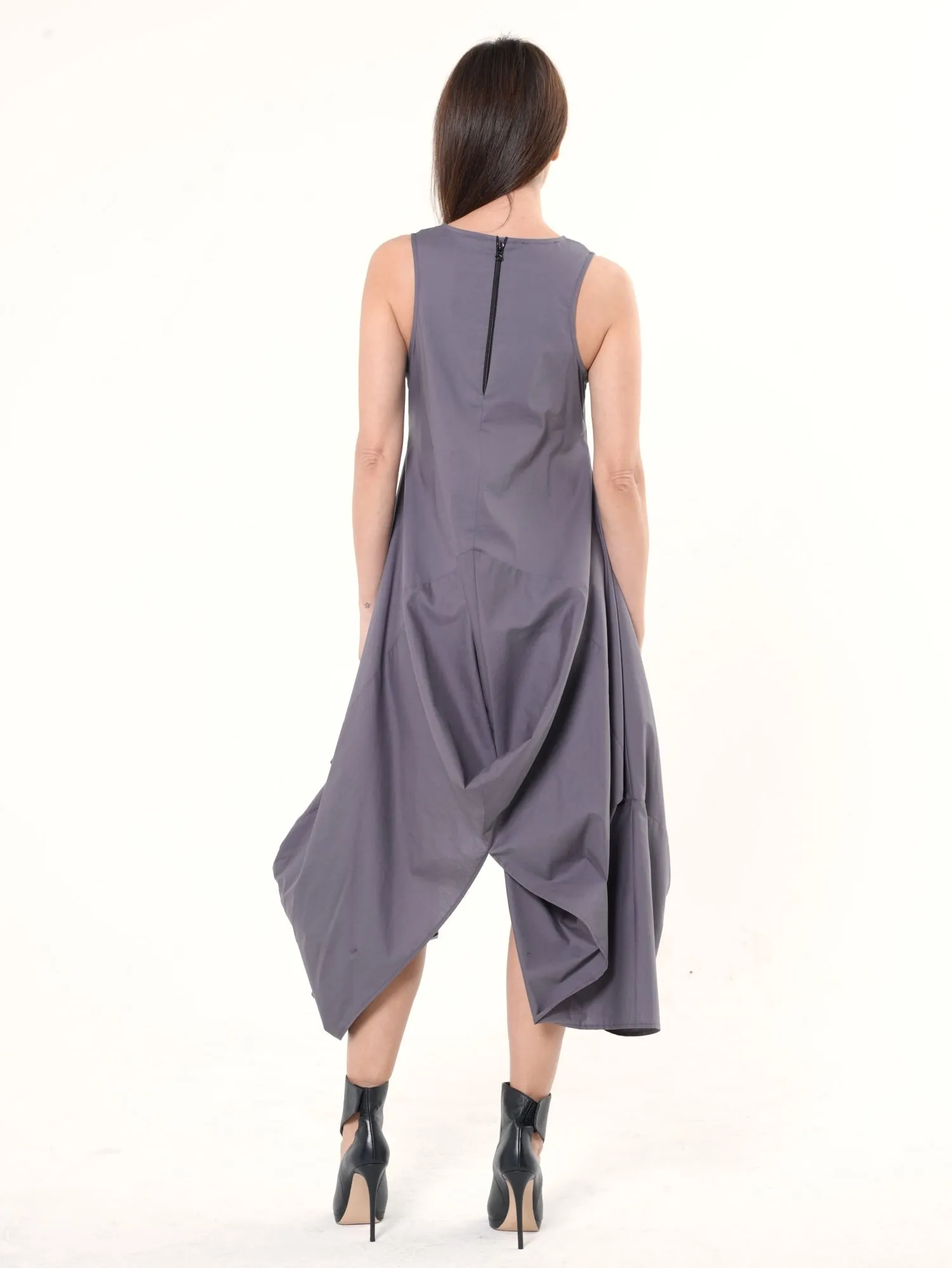 Asymmetric Sleeveless Gray Dress