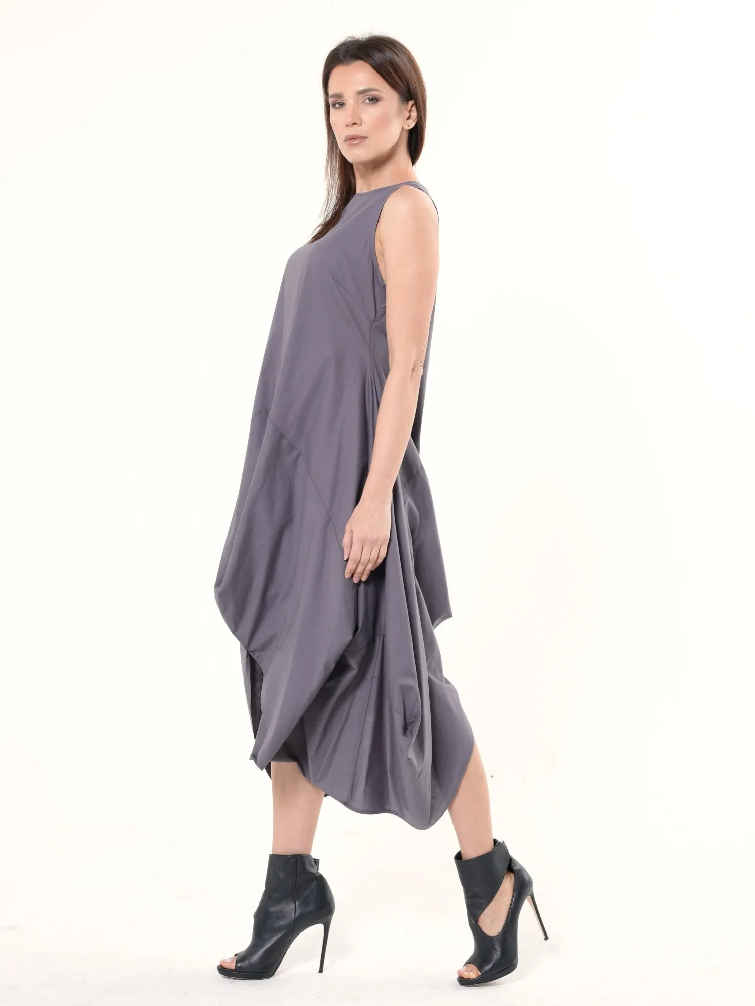 Asymmetric Sleeveless Gray Dress