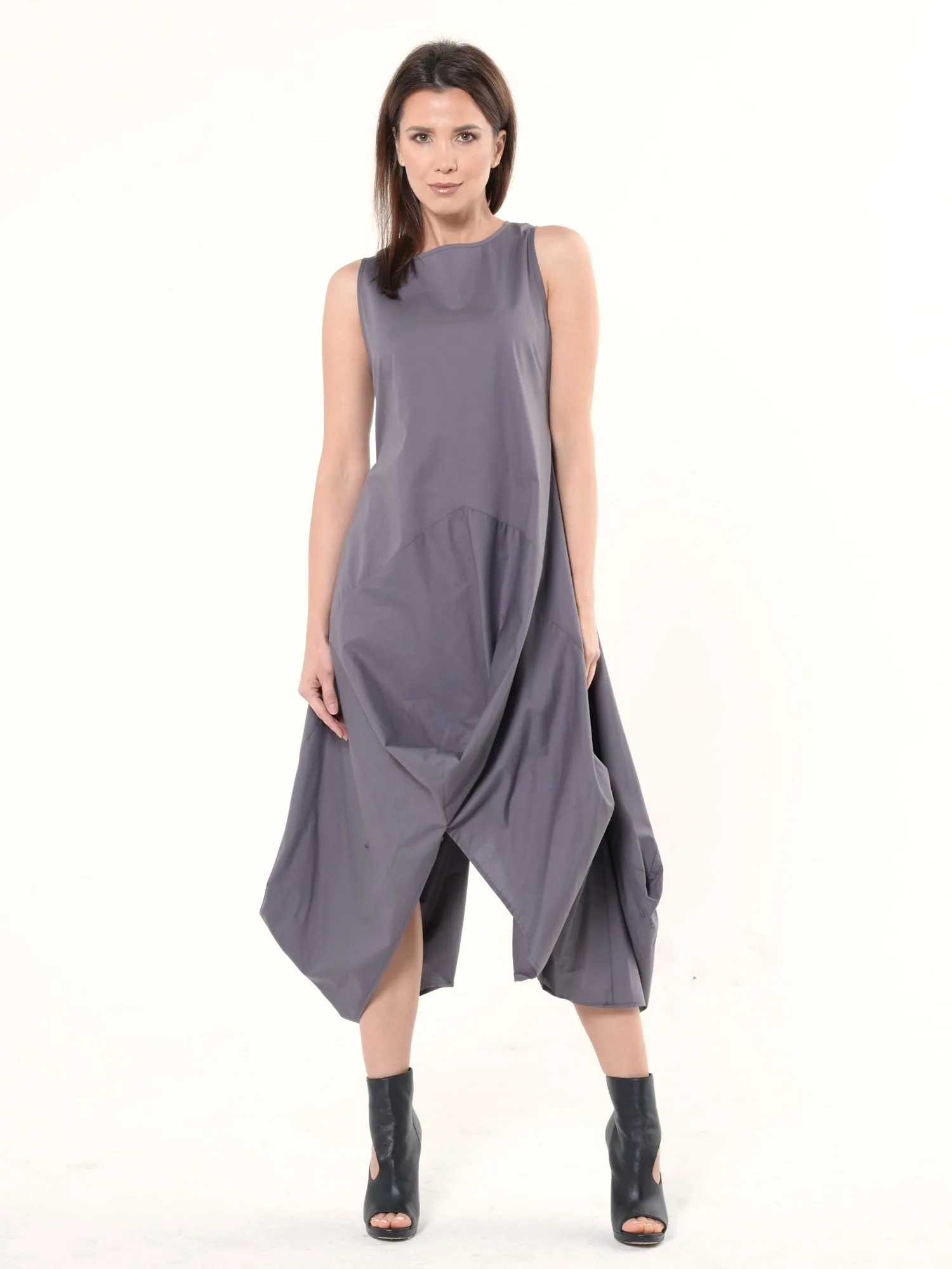 Asymmetric Sleeveless Gray Dress