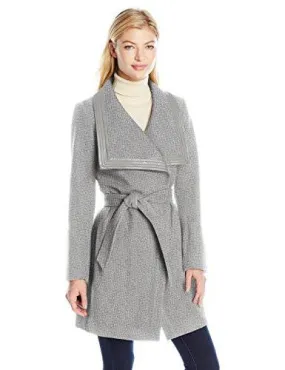 Basketweave Wrap Coat, Grey, Xs