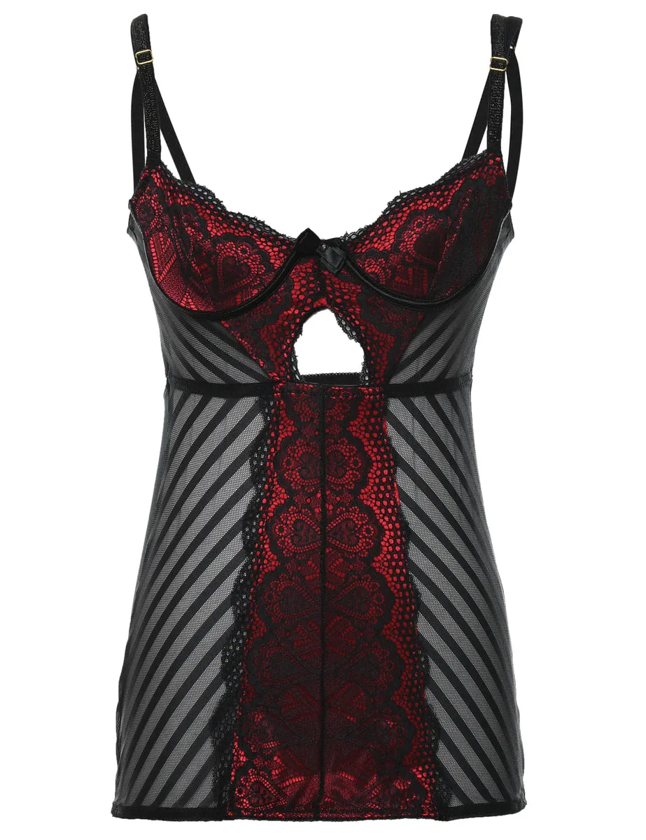 Black & Red Contrast Lace Slip Dress - S