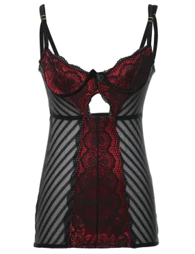 Black & Red Contrast Lace Slip Dress - S