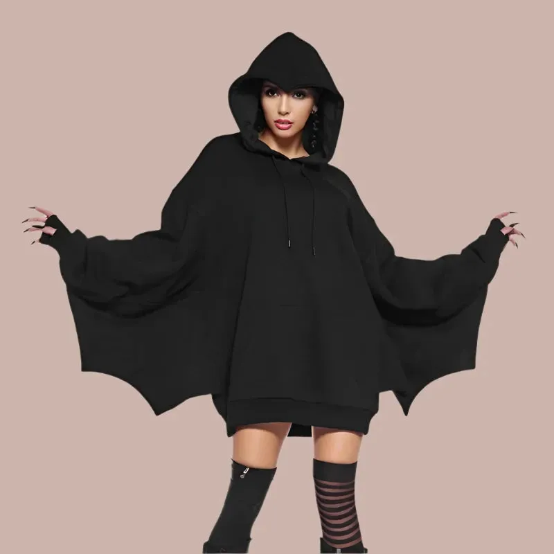 Black Batwing Sleeve Pullover Hoodies Halloween Clothes Gothic Sweatshirt Women Long Sleeve Top Dark Academia P85-FH69