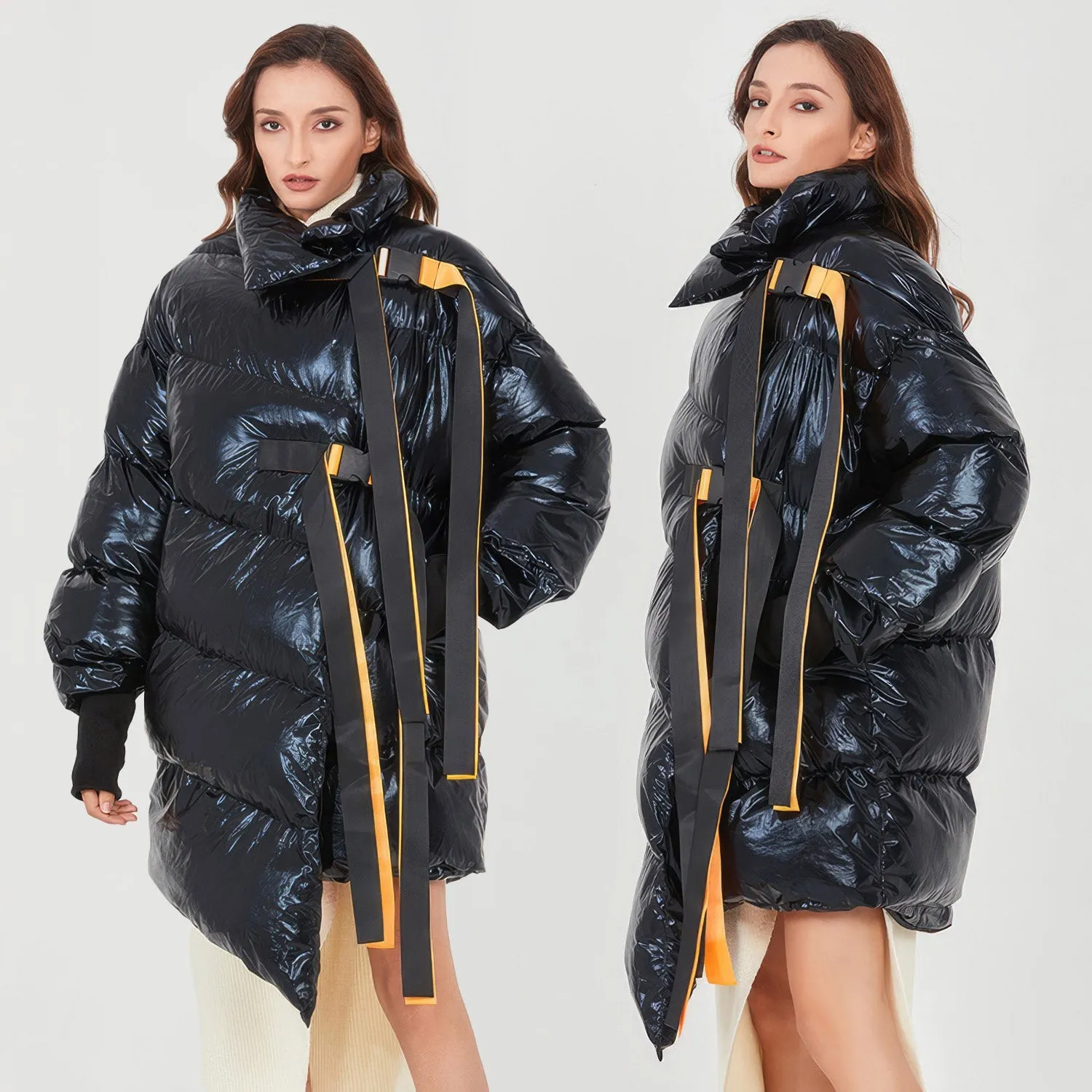 Black OVERSIZED Puffer Jacket with IRREGULAR HEM