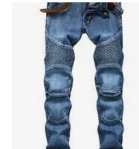 Blue Tapered Biker Jeans