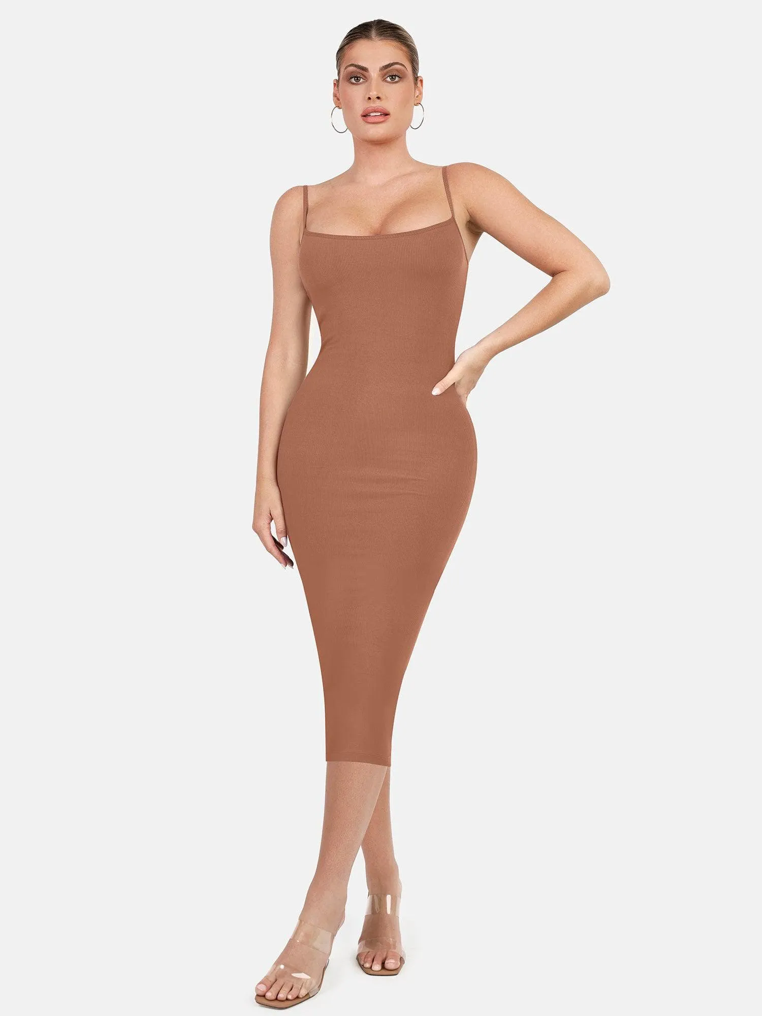 Built-In Shapewear Slip Midi Lounge Dress