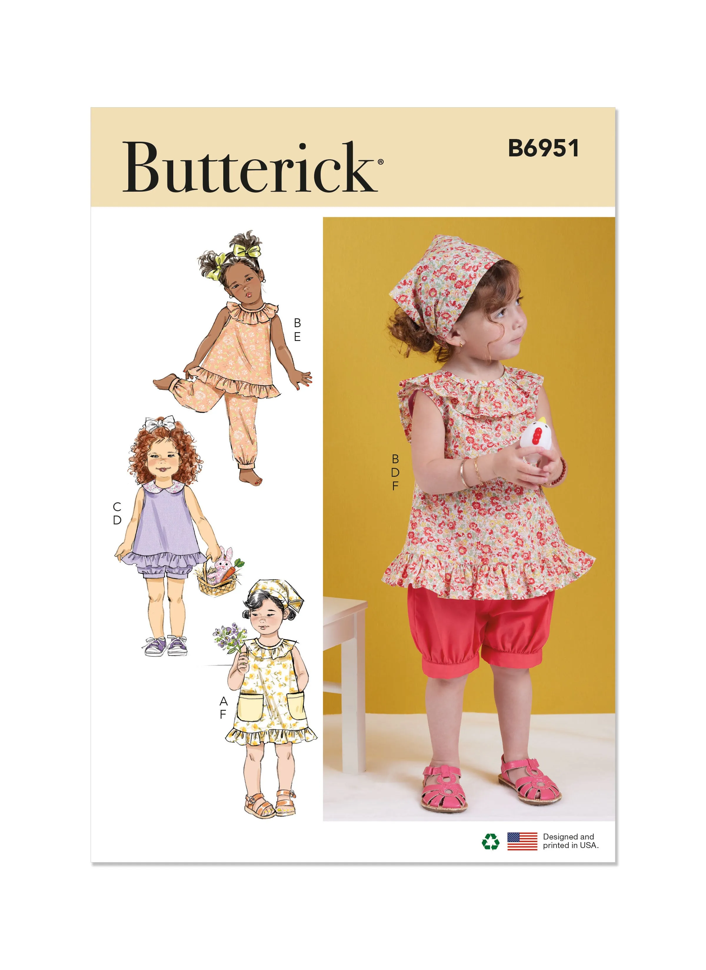 Butterick Pattern B6951 Toddlers' Dress, Tops, Shorts, Pants and Kerchief