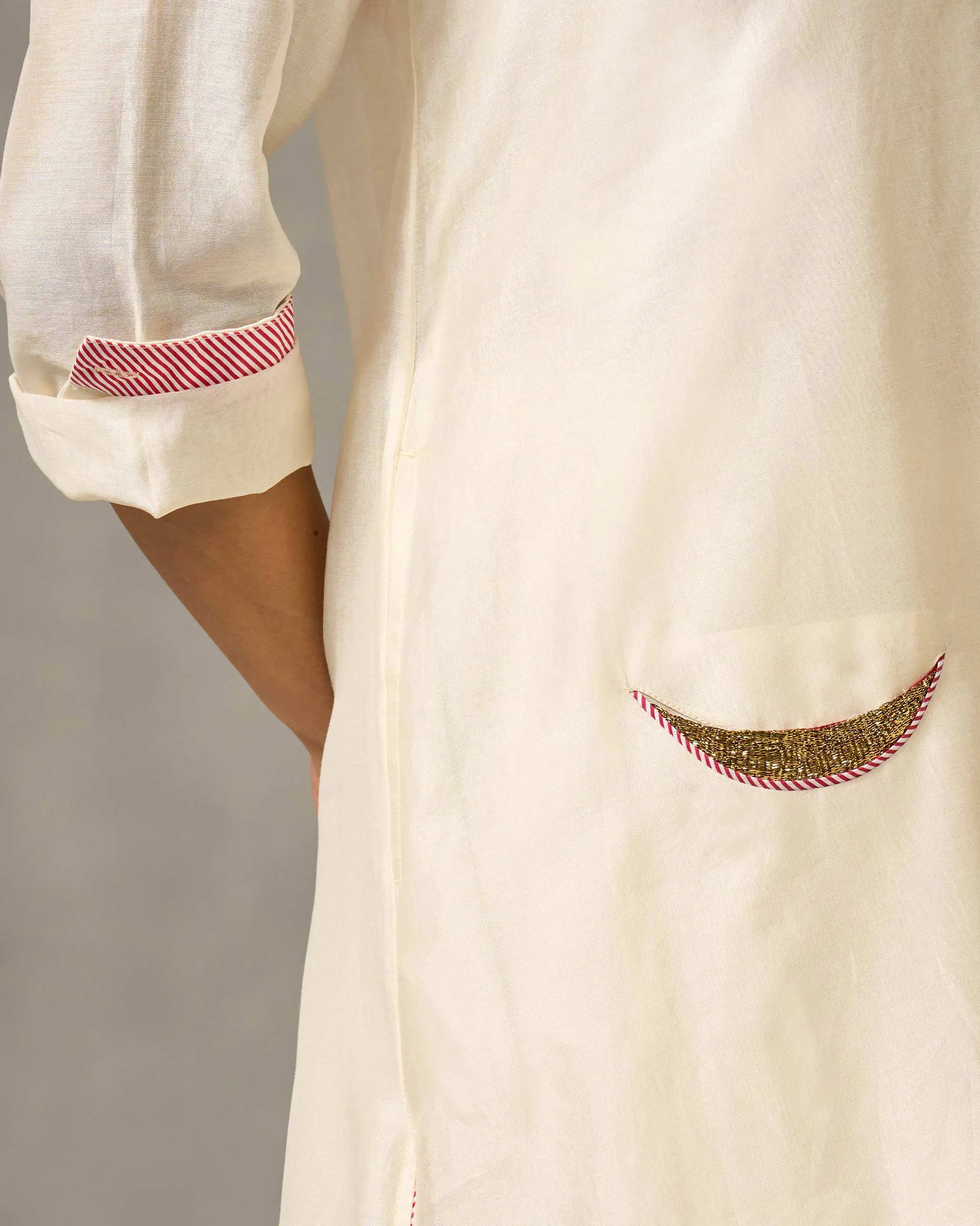 Chaand Pocket Kurta & Slip - Ivory