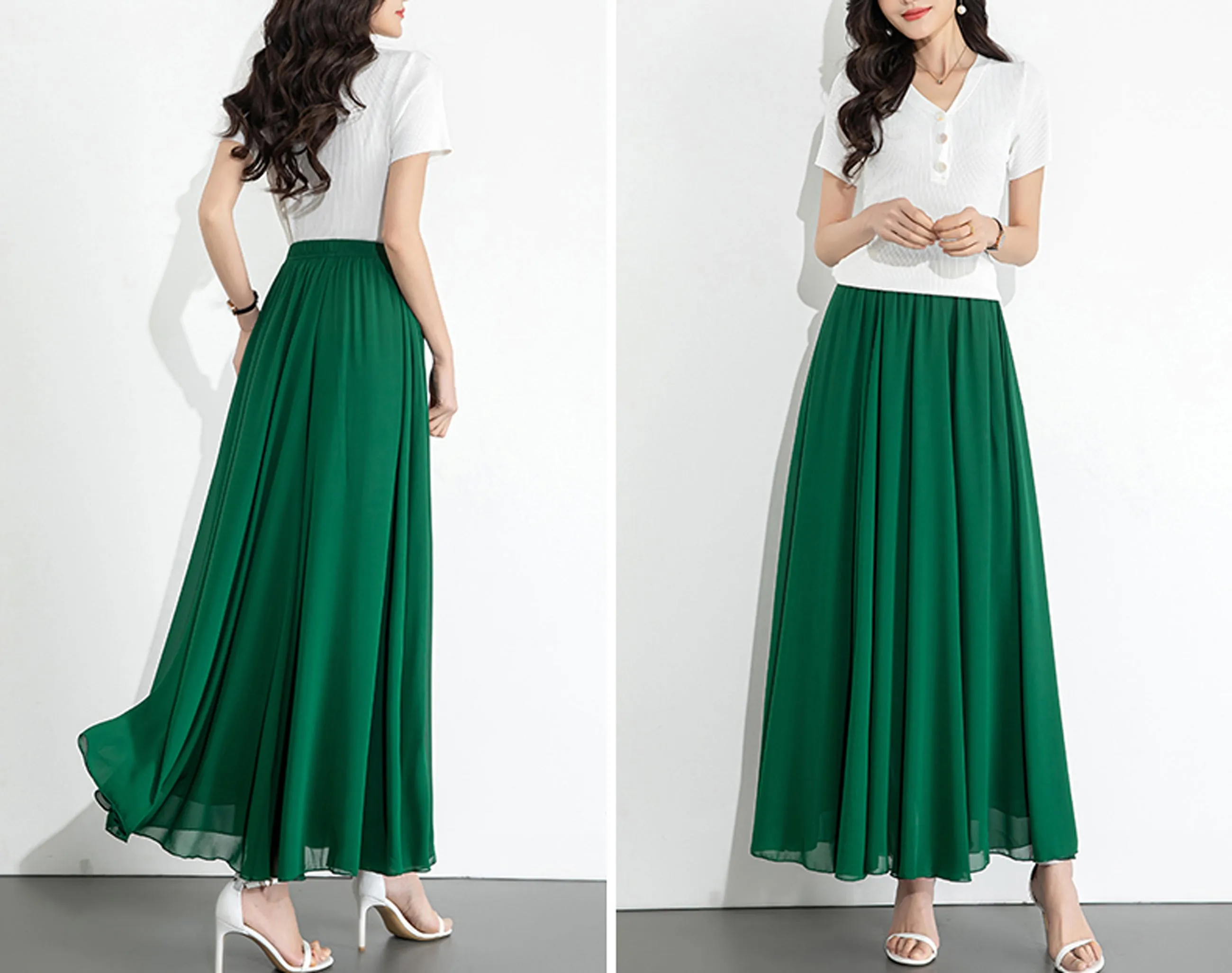 Chiffon Skirt/Maxi Skirt/Long Skirt/A-Line Skirt/Flare Skirt/Dark Blue Skirt/Elastic Waist Skirt L0035