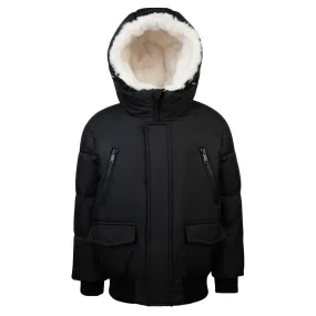 coat matte puffer with fur lining - black/white