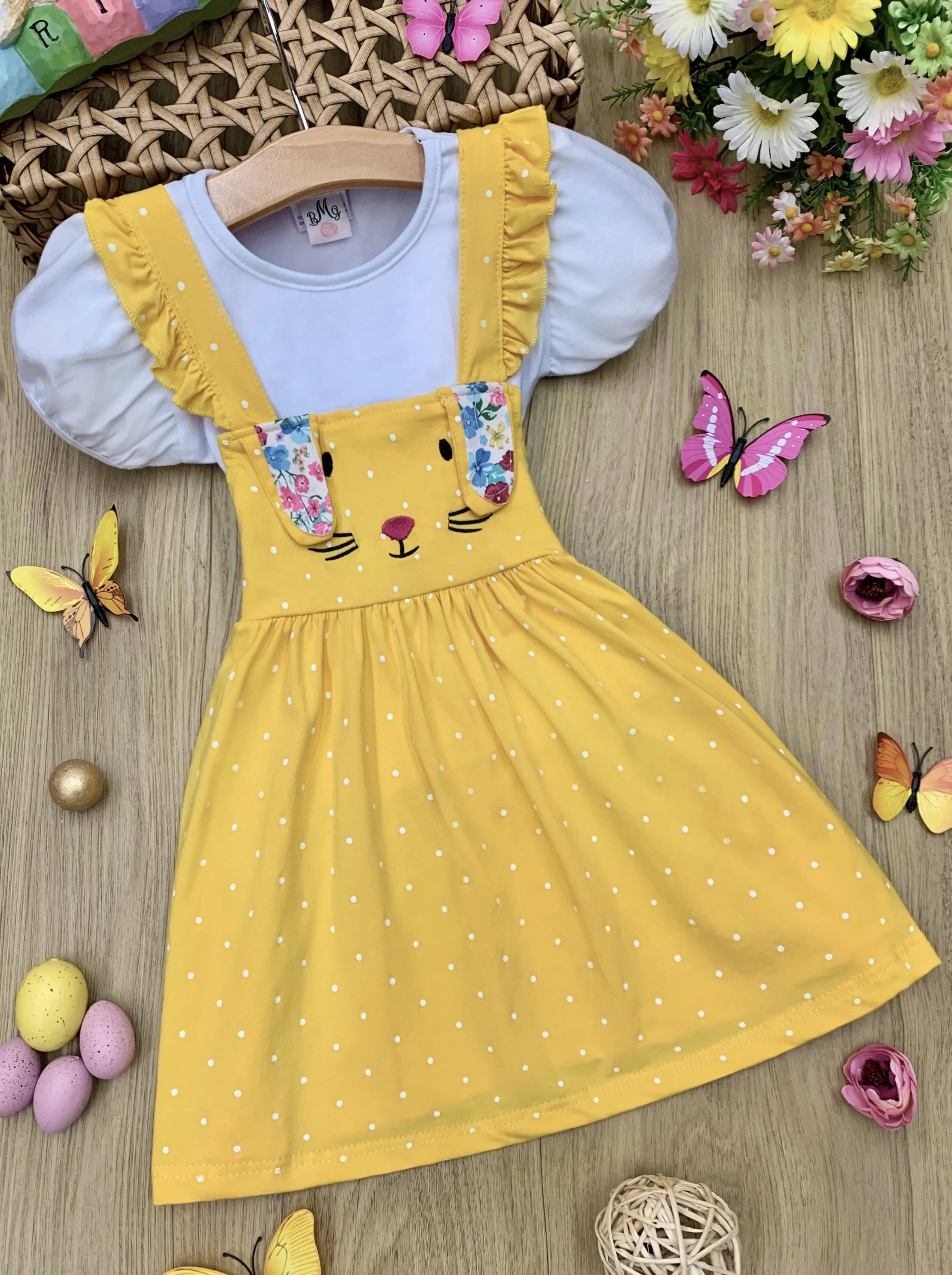 Count The Dots Overall Bunny Dress Set