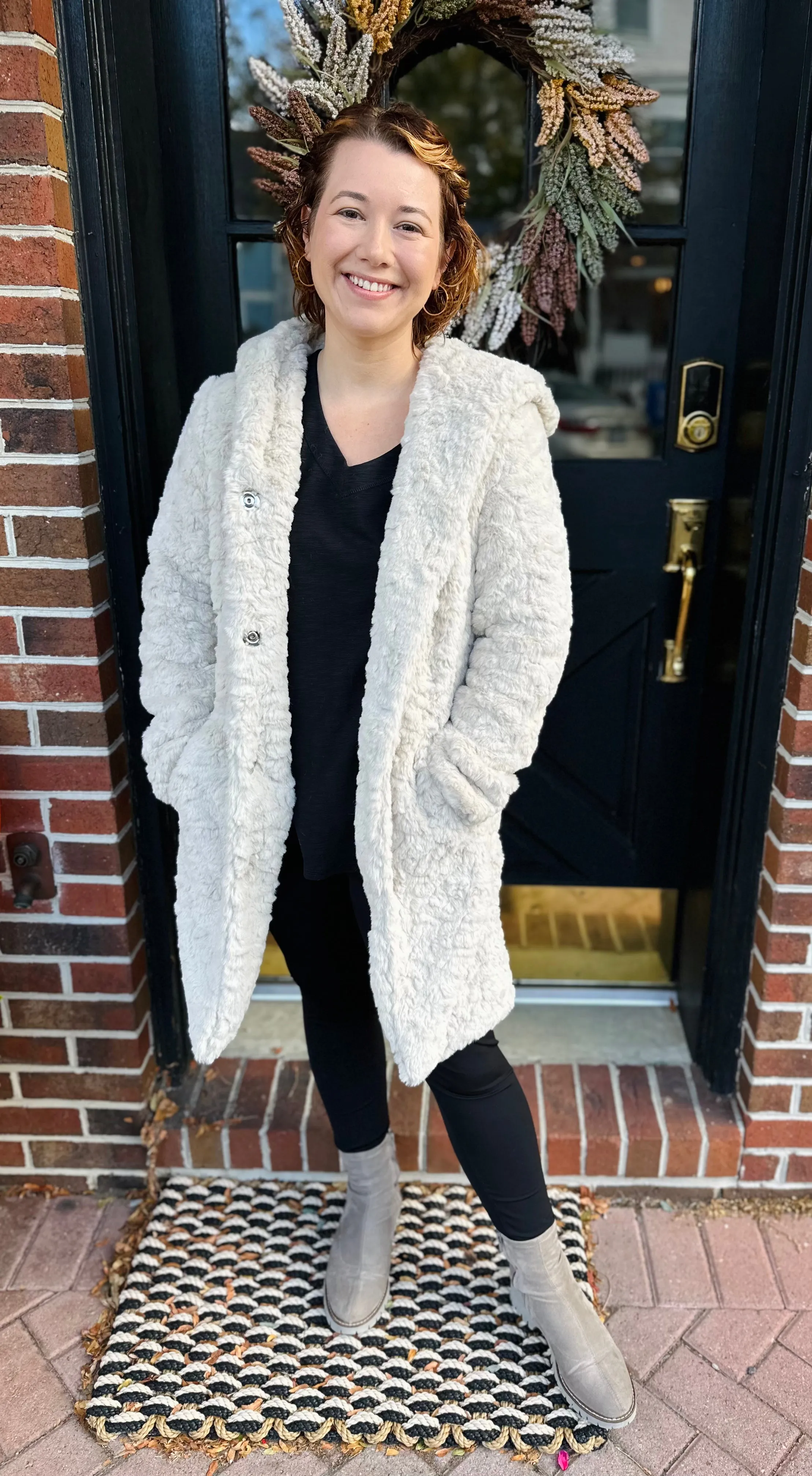 Cream Boucle Long Coat