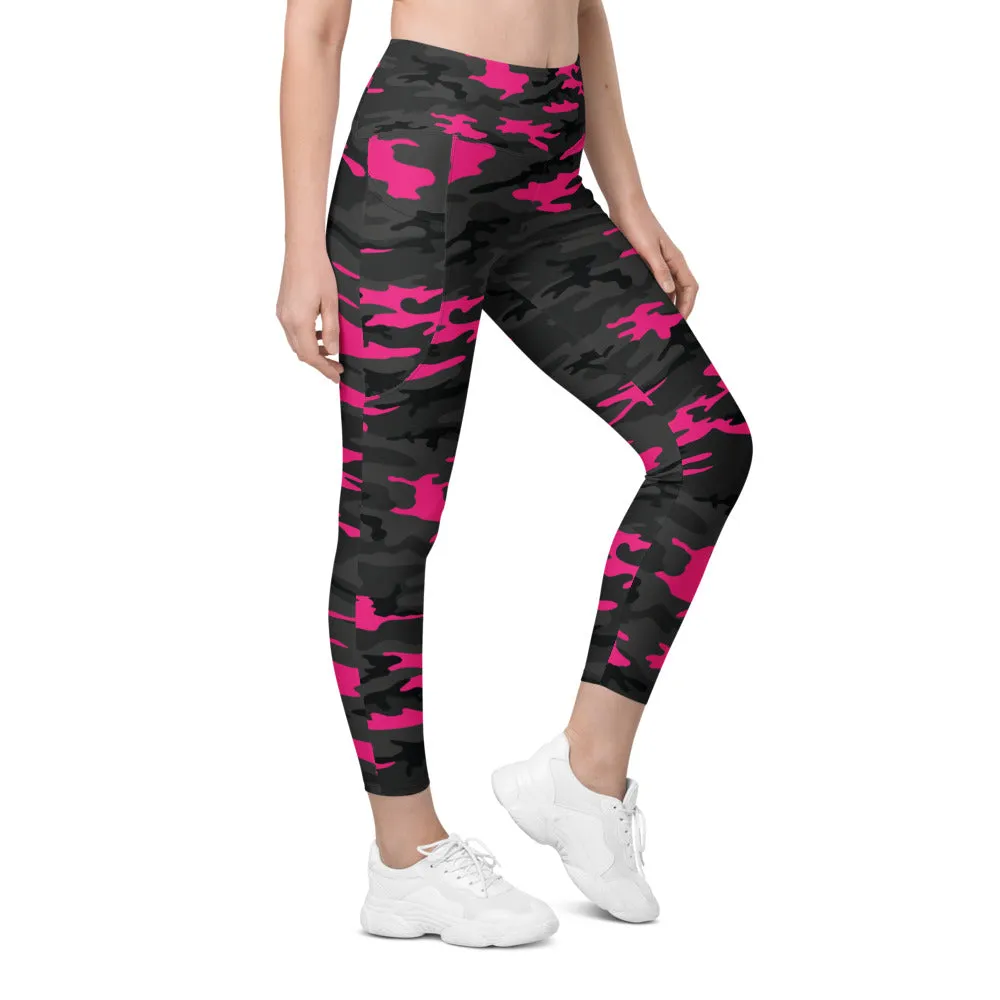 Dark Pink Camo Leggings with Pockets