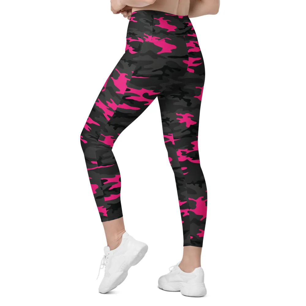 Dark Pink Camo Leggings with Pockets