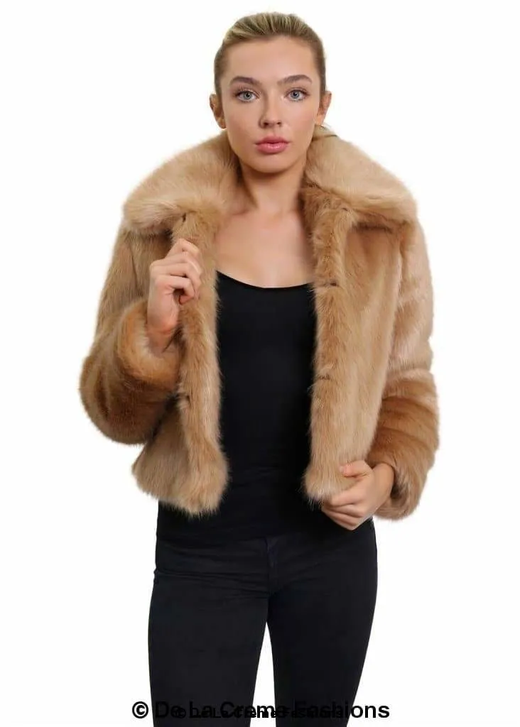 De La Creme Womens Faux Fur Cropped Aviator Bomber