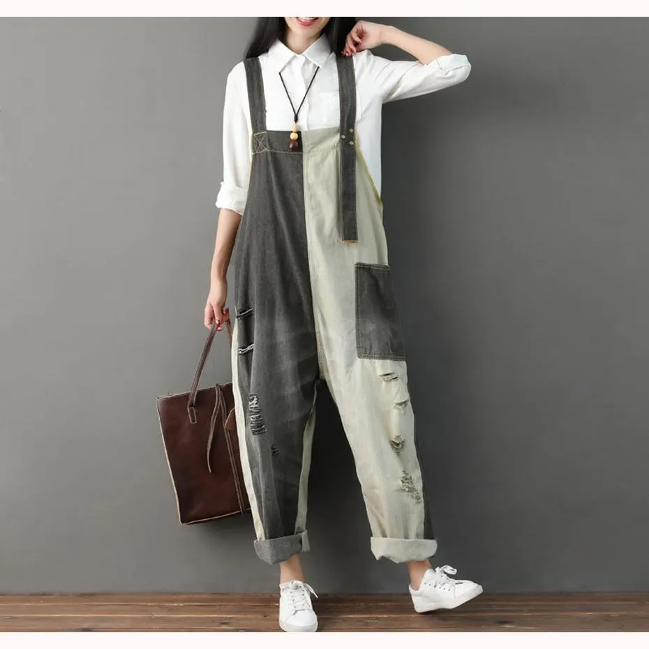 Distressed Patchwork 90s Denim Overall