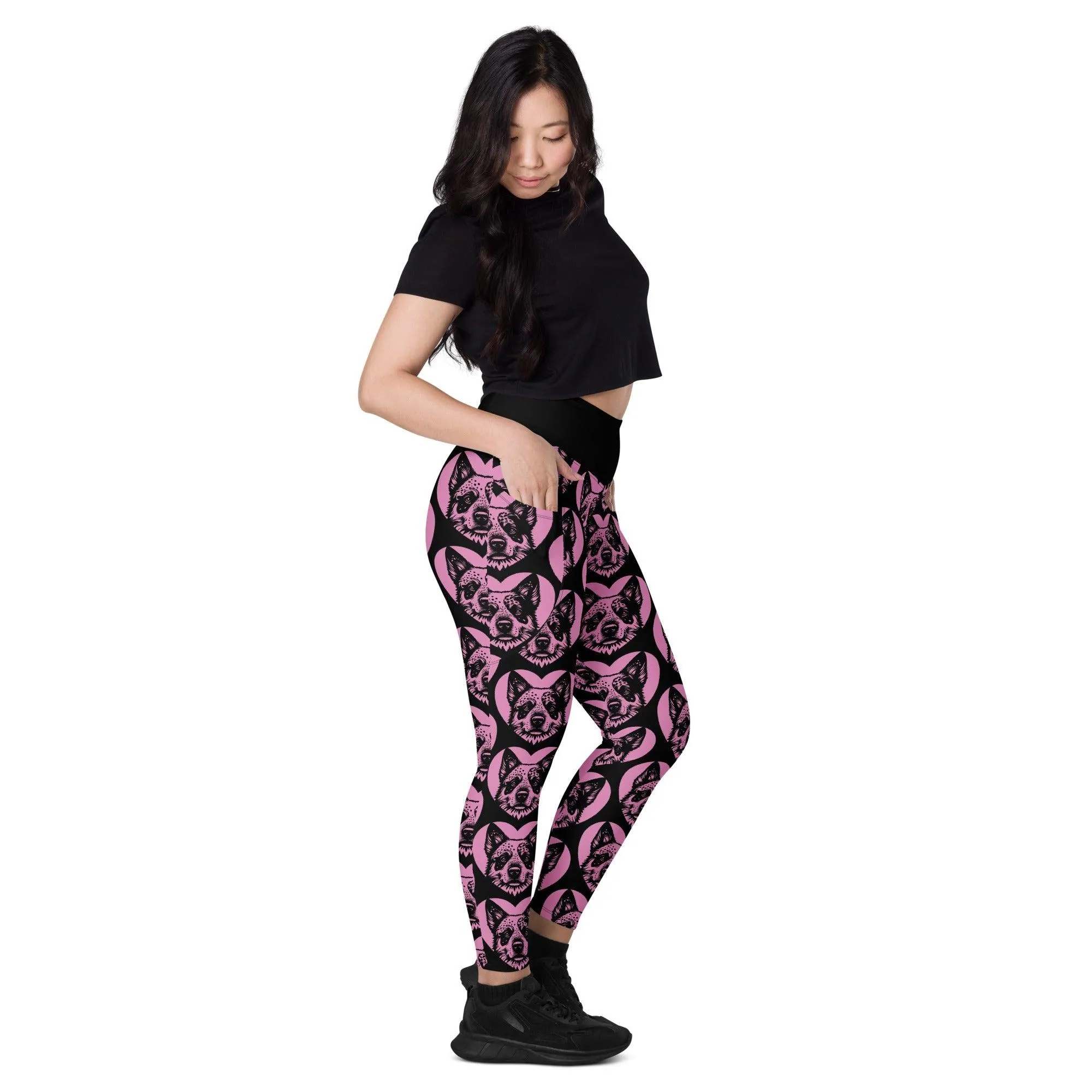 DOG BREED LEGGINGS with pockets - AUSTRALIAN CATTLE DOG - HERTTAHOUND - pink