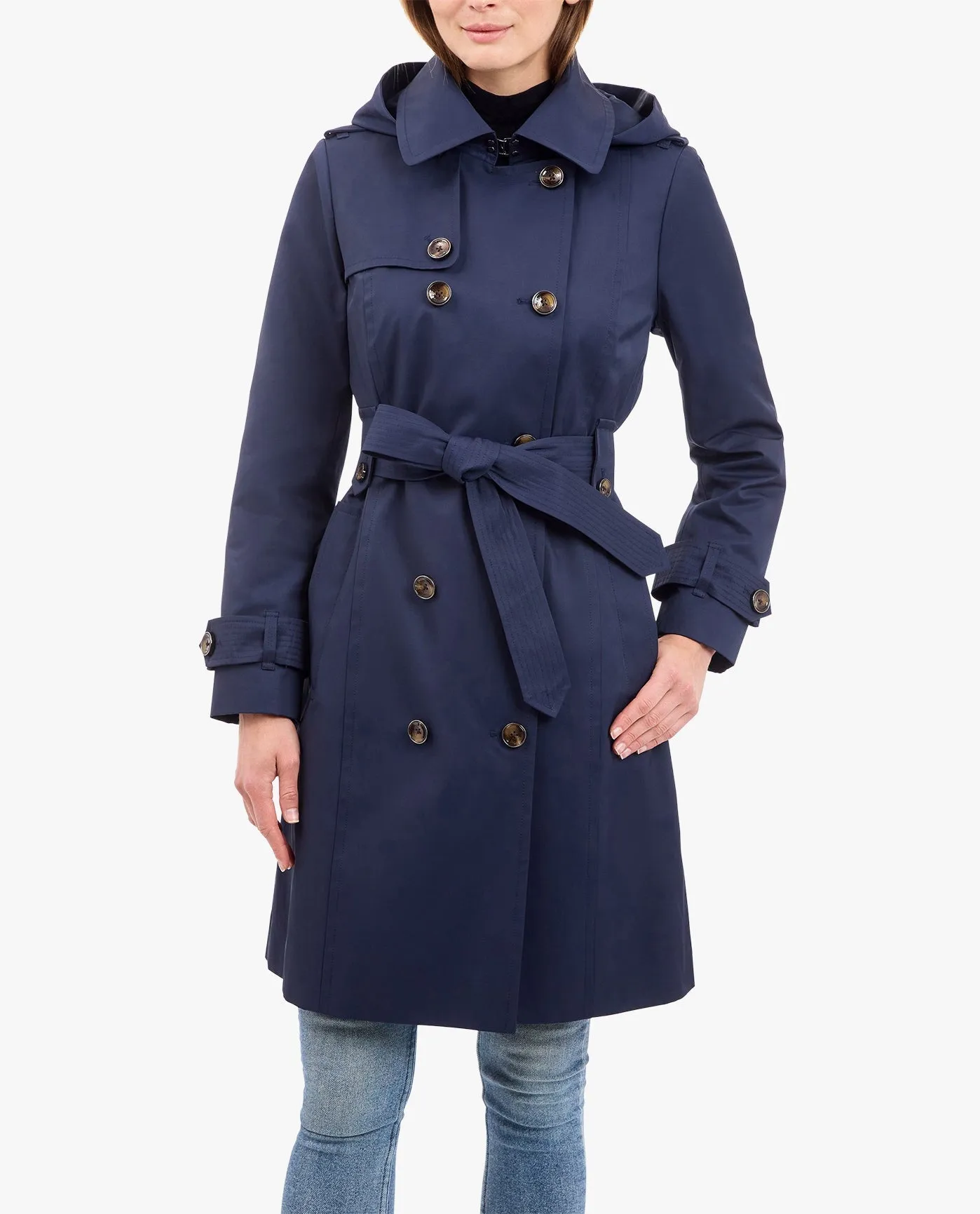 DOUBLE BREASTED TRENCH WITH BUTTON OFF HOOD