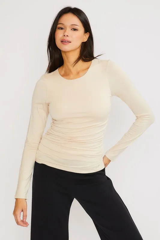 Double Layer Side Ruched Round Neck Top