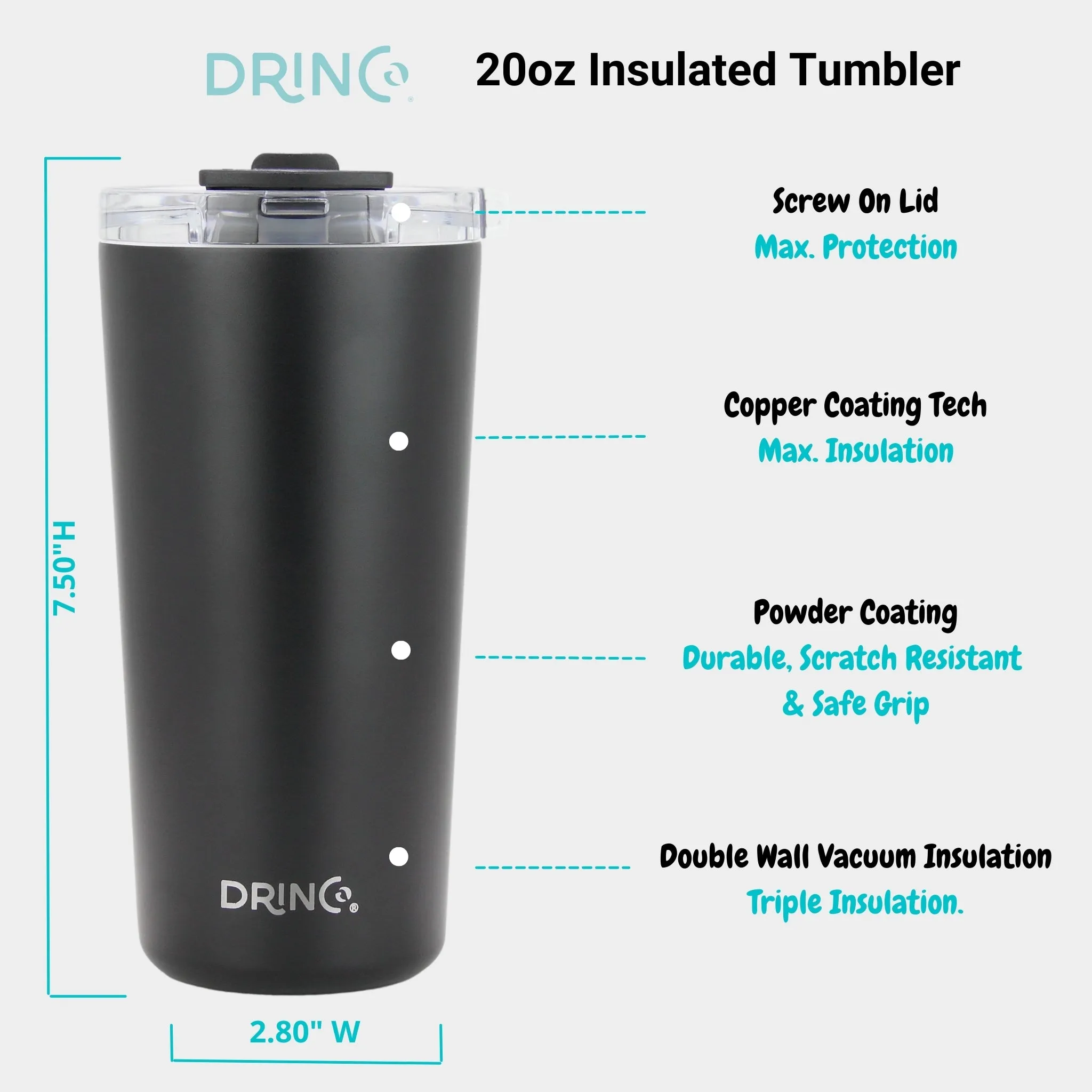 DRINCO®  Seattle 20oz Leakproof Tumbler with Straw - Black