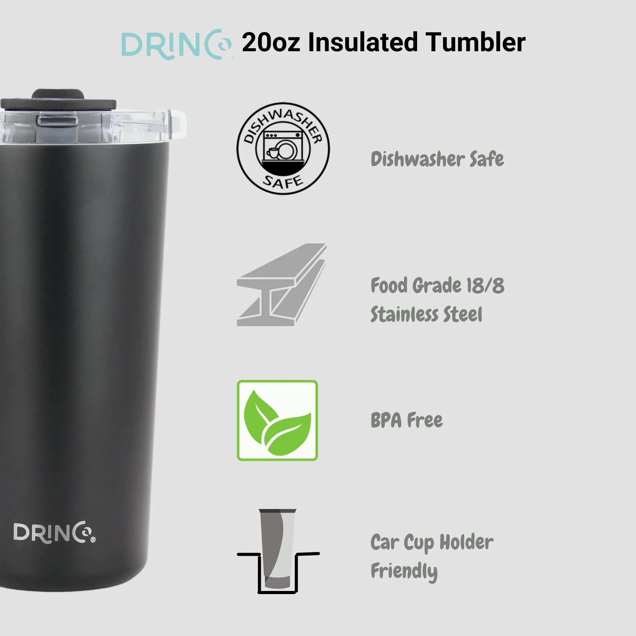 DRINCO®  Seattle 20oz Leakproof Tumbler with Straw - Black