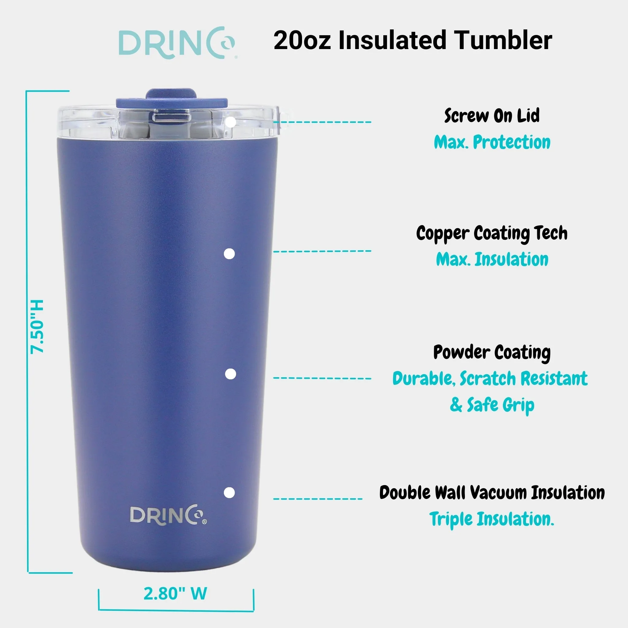 DRINCO®  Seattle 20oz Leakproof Tumbler with Straw - Blue