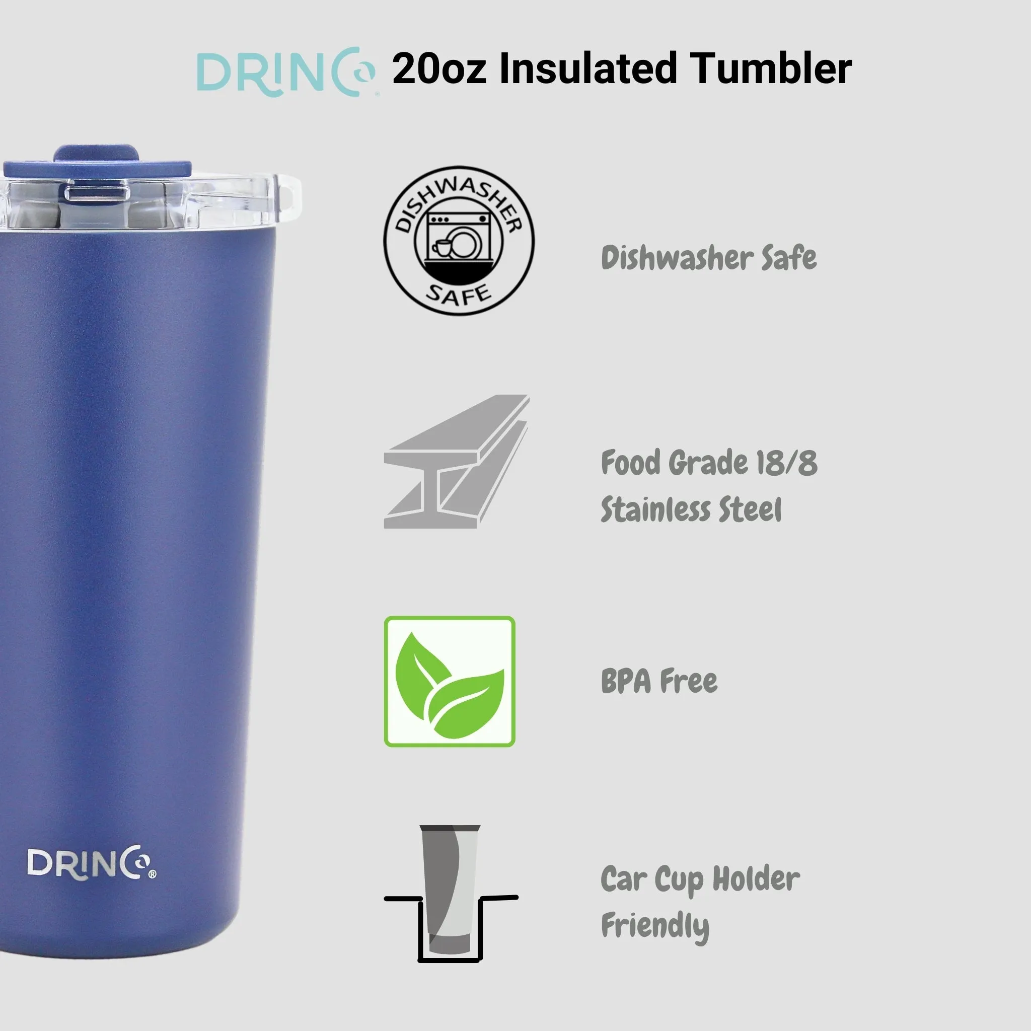 DRINCO®  Seattle 20oz Leakproof Tumbler with Straw - Blue