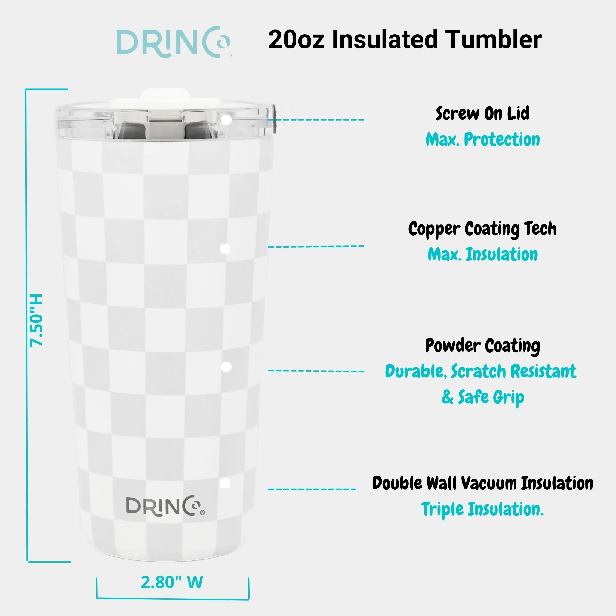 DRINCO®  Seattle 20oz Leakproof Tumbler with Straw - Checker